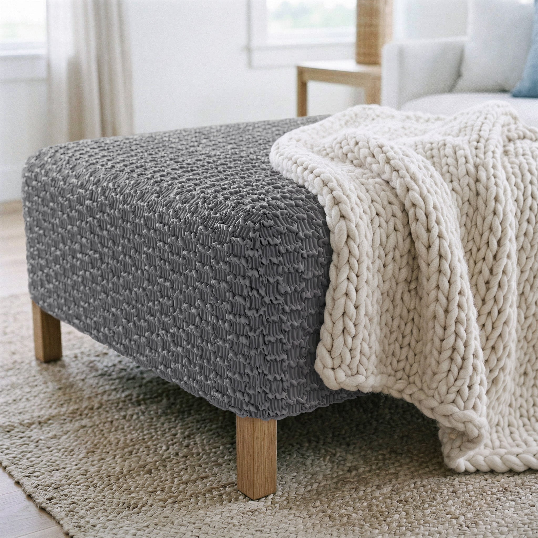 Ottoman Slipcover (Medium), Embrace Collection – Dark Grey, interior view 2 | Dark Grey