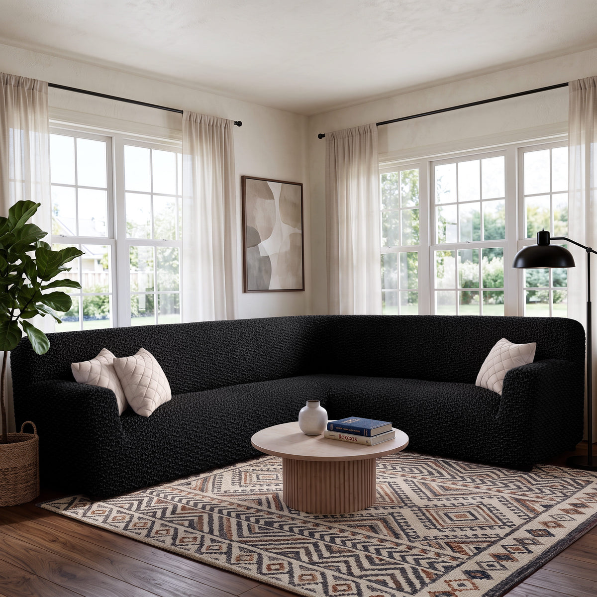 Corner Sofa Slipcover, Embrace Collection – Black, interior view 1 | Black