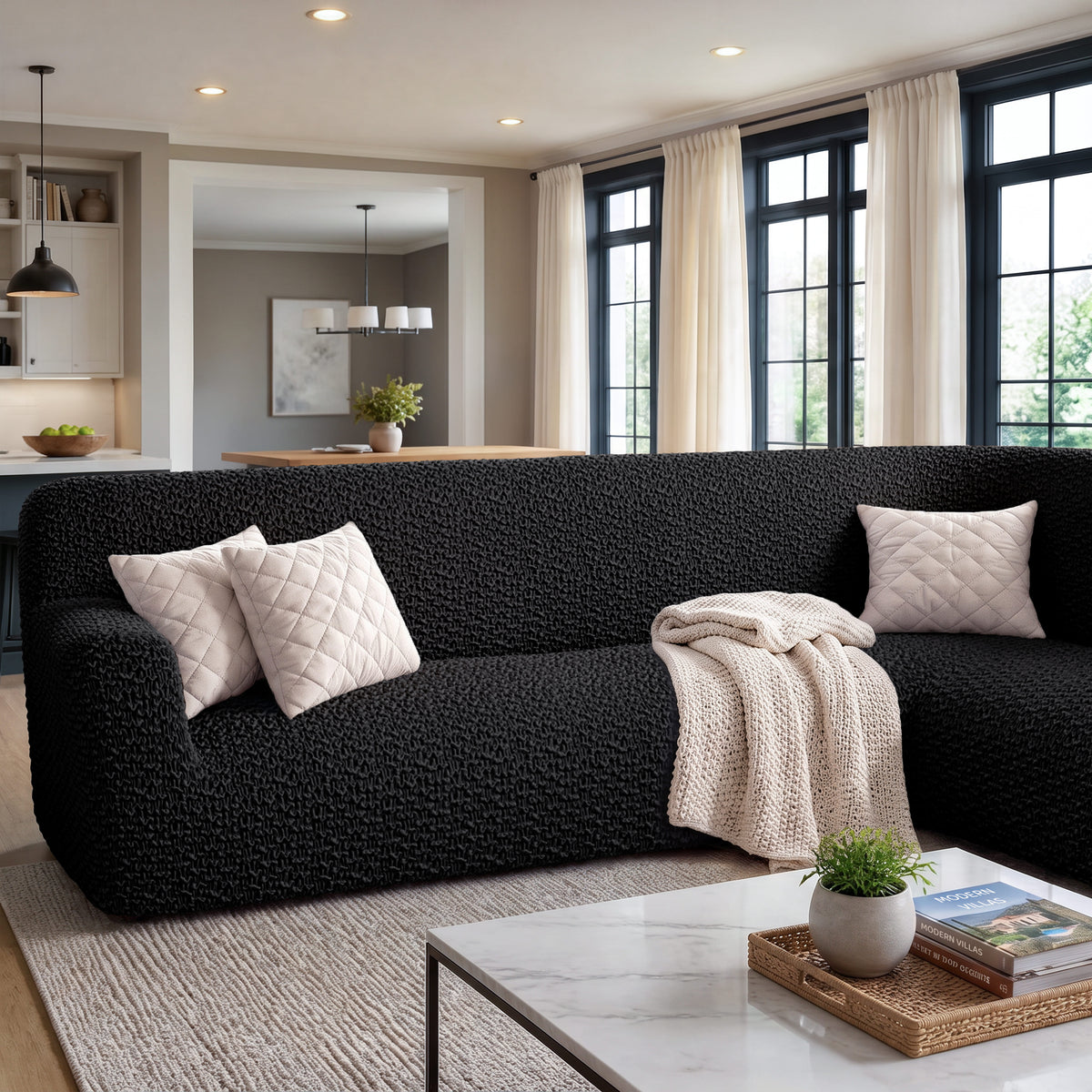 Corner Sofa Slipcover, Embrace Collection – Black, interior view 2 | Black