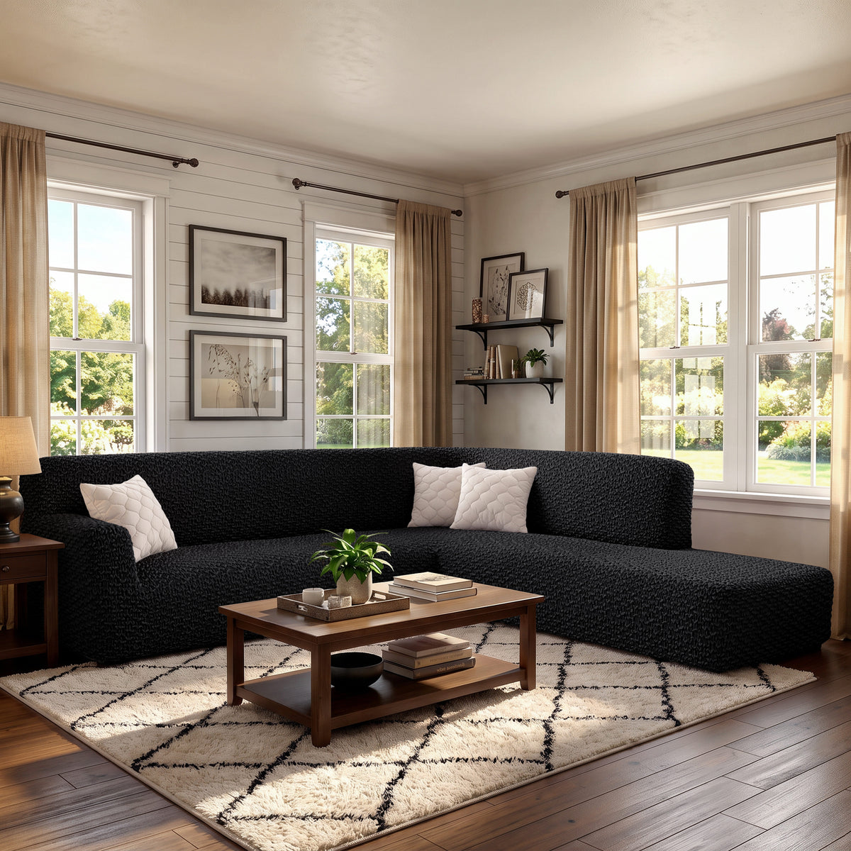 Fullback Support Sectional Sofa Slipcover (Right Chaise), Embrace Collection – Black, interior view 1 | Black