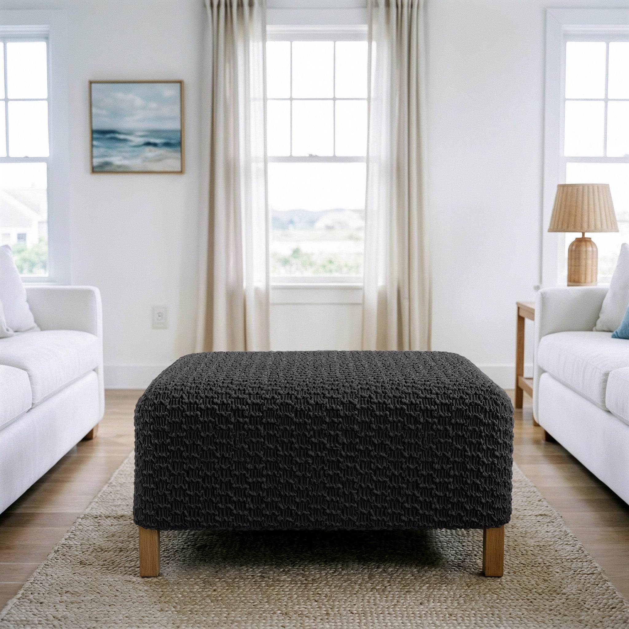 Ottoman Slipcover (Medium), Embrace Collection – Black, interior view 1 | Black