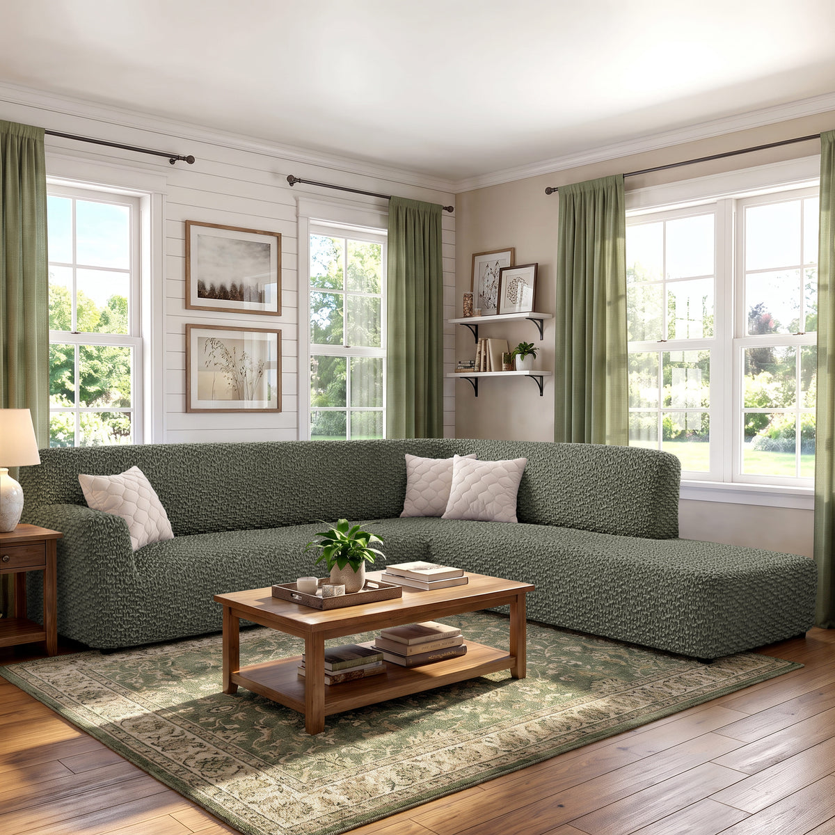 Fullback Support Sectional Sofa Slipcover (Right Chaise), Embrace Collection – Moss Green, interior view 1 | Moss Green