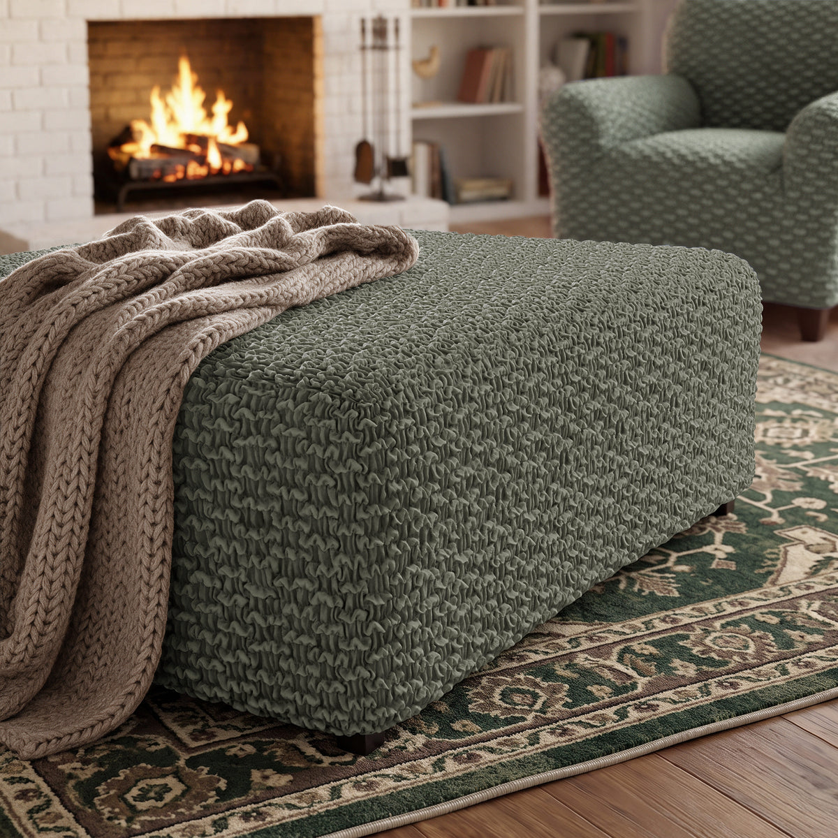 Ottoman Slipcover (Large), Embrace Collection – Moss Green, interior view 1 | Moss Green