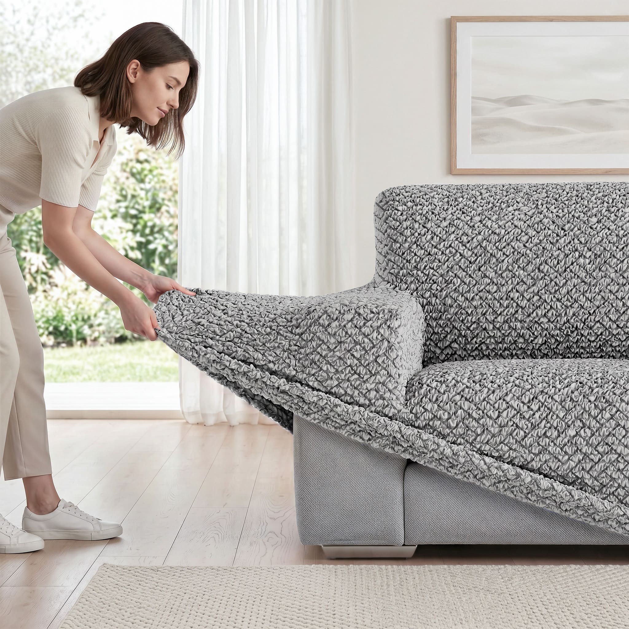 Loveseat 2 Seater Slipcover, Printed Collection – Venezia Grey, product view | Venezia Grey