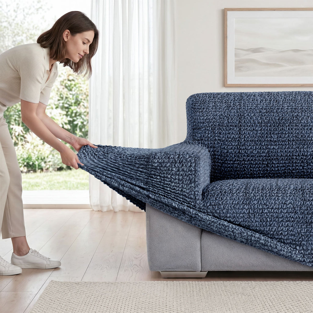 Chaise Lounge Slipcover, Printed Collection – Vittoria Blue, side view | Vittoria Blue
