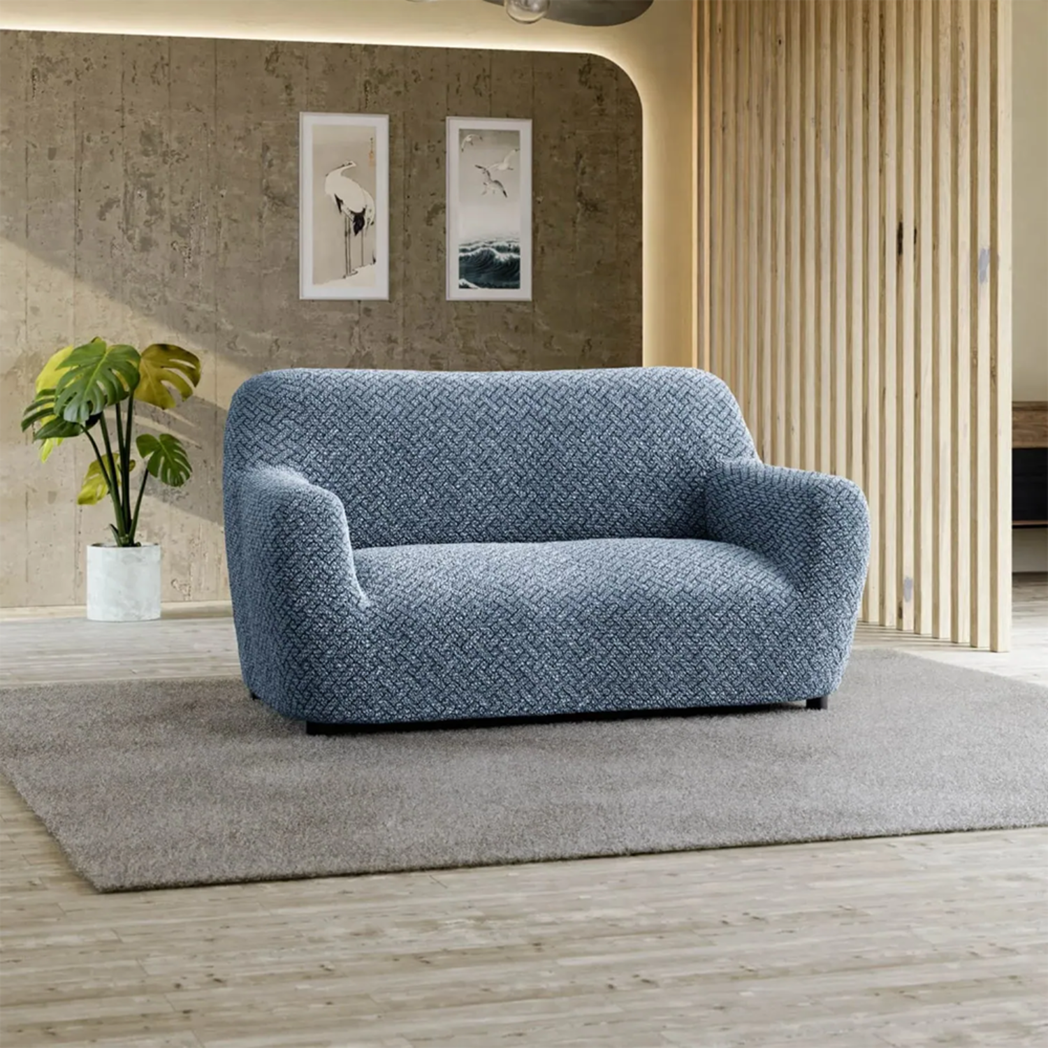 Venezia Blue Loveseat 2 Seater Slipcover, Microfibra Printed Collection