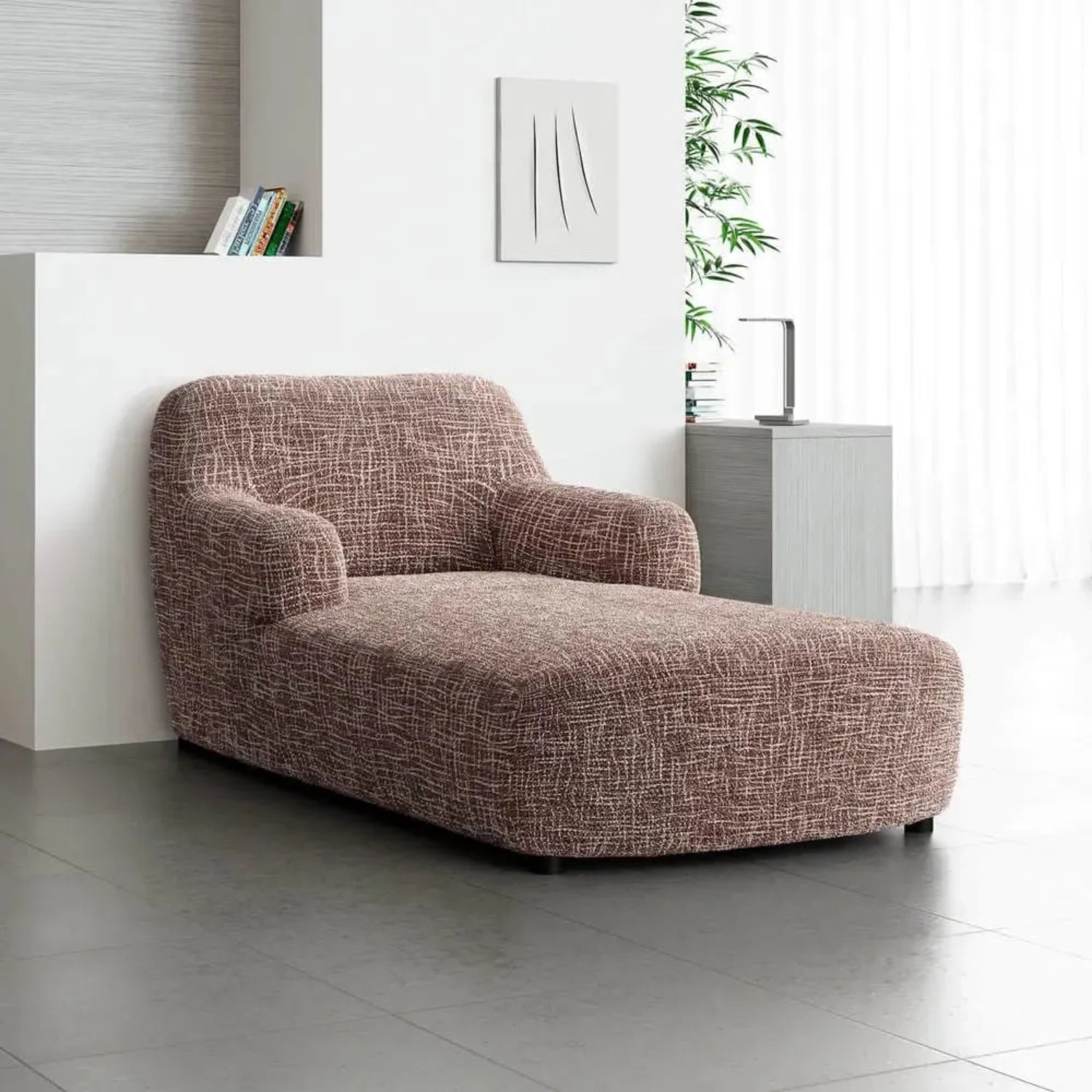 Graffio Taupe Chaise Lounge Slipcover, Microfibra Printed Collection
