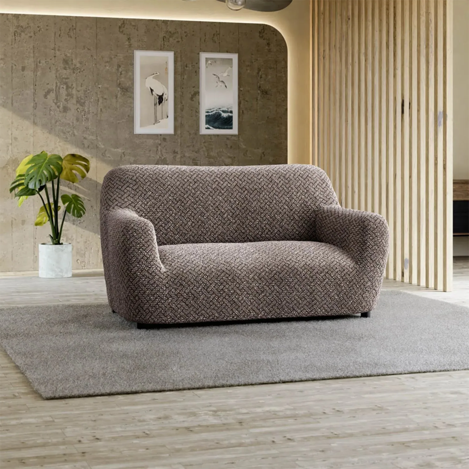 Venezia Brown Loveseat 2 Seater Slipcover, Microfibra Printed Collection