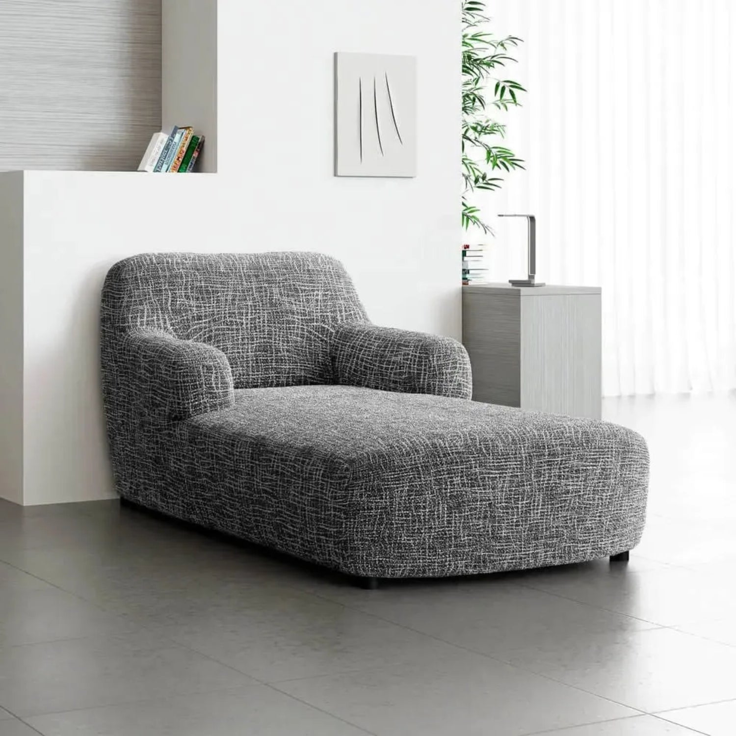 Graffio Grey Chaise Lounge Slipcover, Microfibra Printed Collection