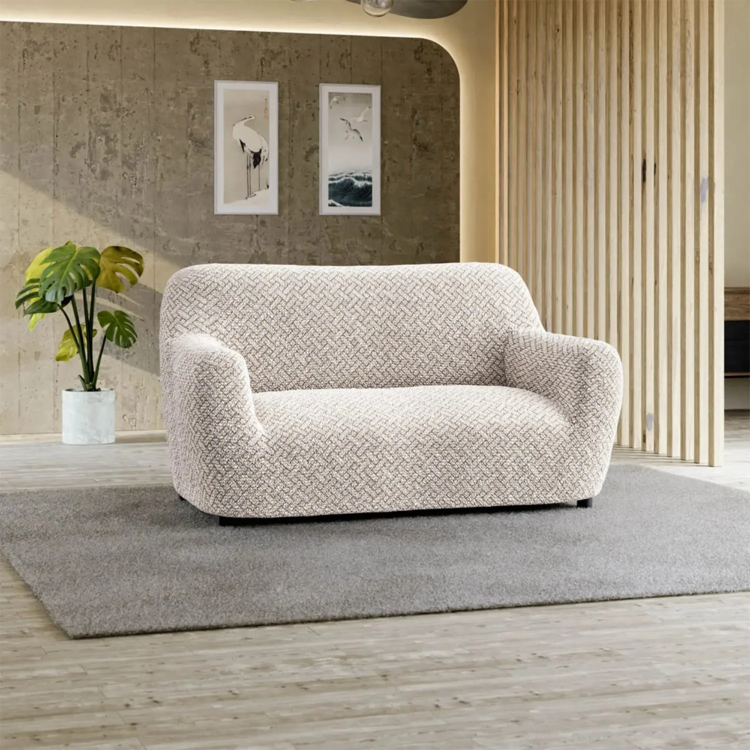 Venezia Cream Loveseat 2 Seater Slipcover, Microfibra Printed Collection