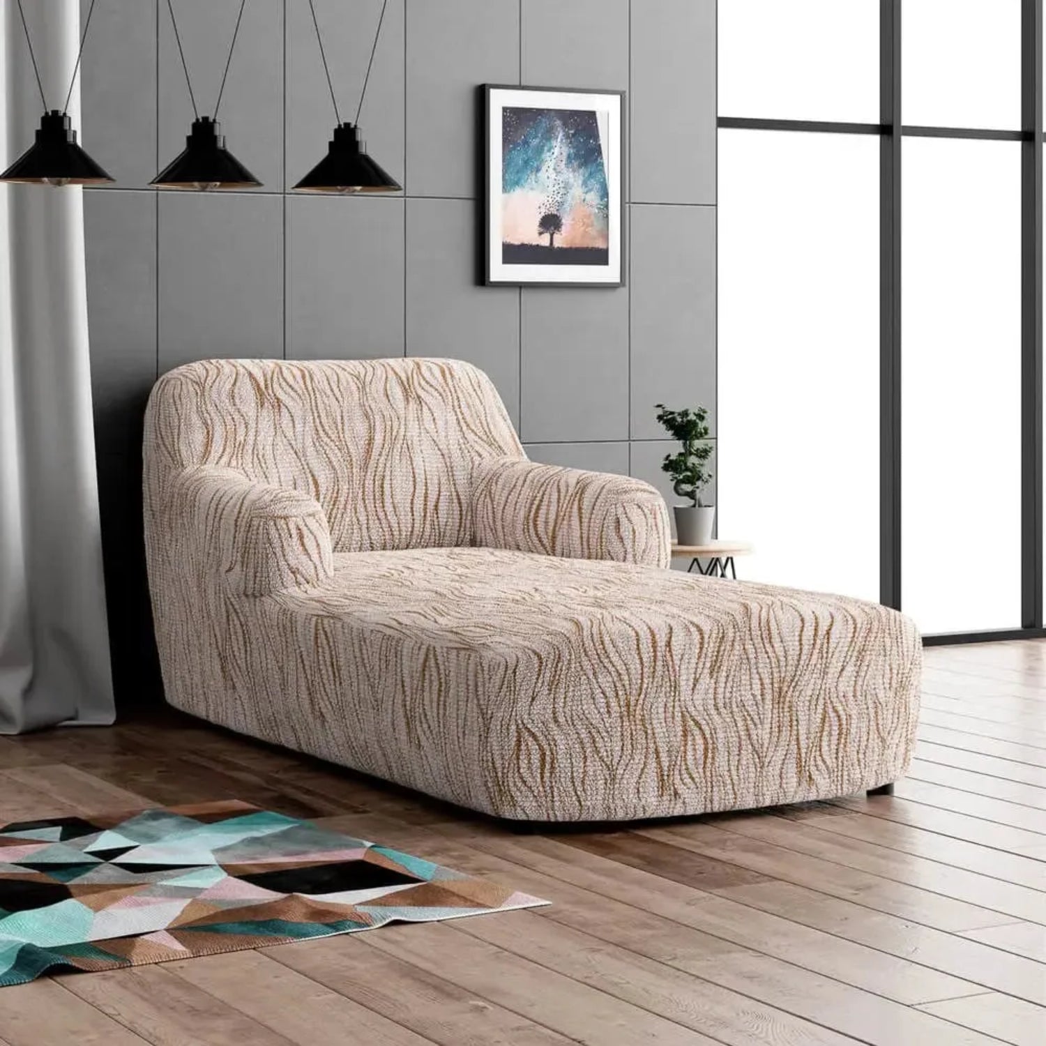 Universo Beige Chaise Lounge Slipcover, Microfibra Printed Collection