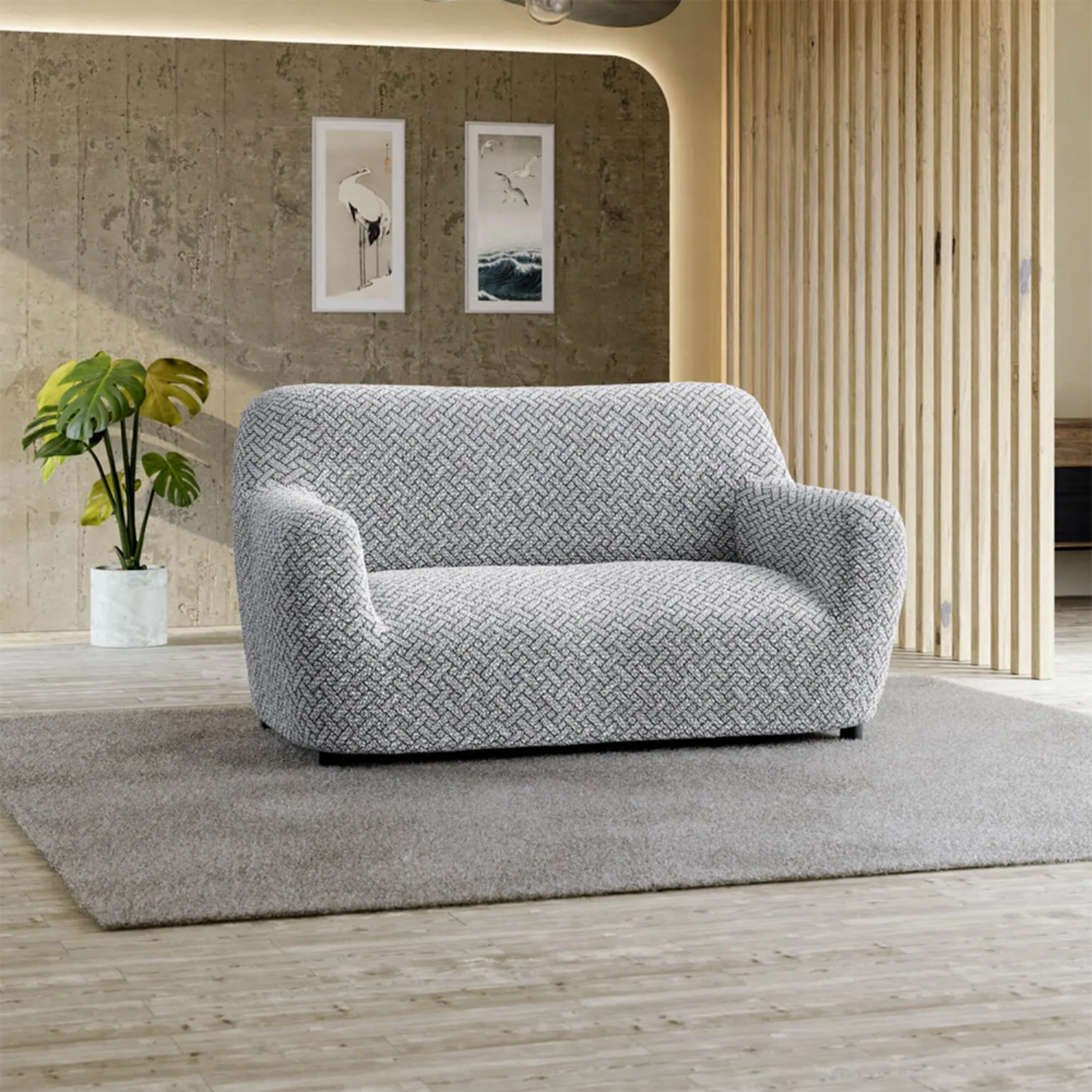 Venezia Grey Loveseat 2 Seater Slipcover, Microfibra Printed Collection