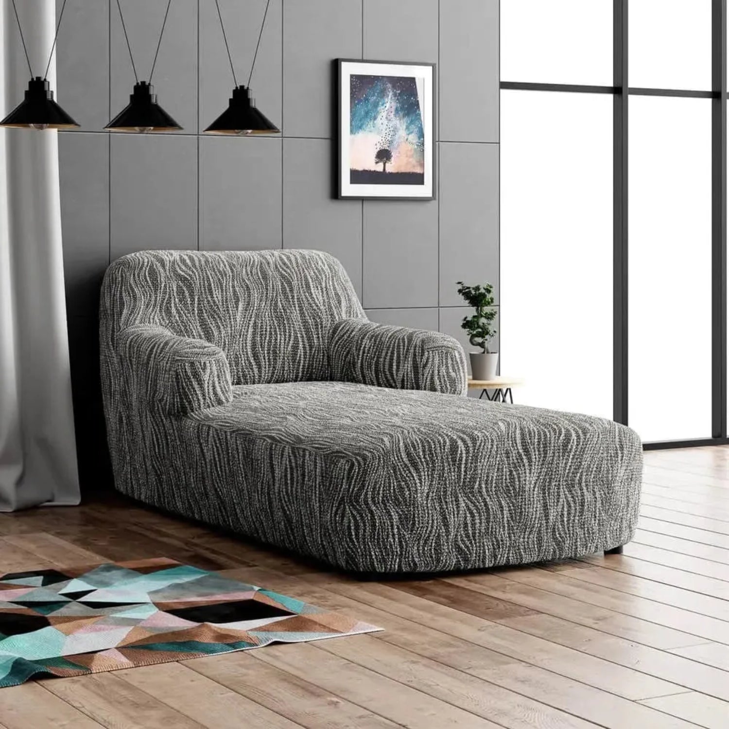 Universo Grey Chaise Lounge Slipcover, Microfibra Printed Collection