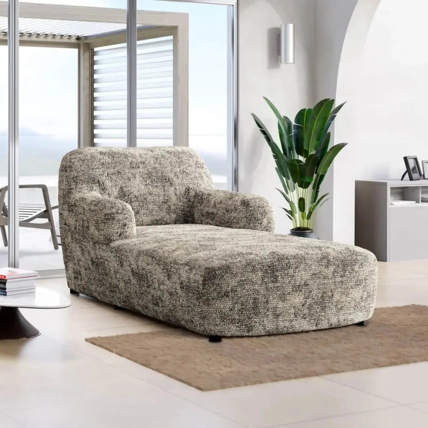 Marmo Greige Chaise Lounge Slipcover, Microfibra Printed Collection