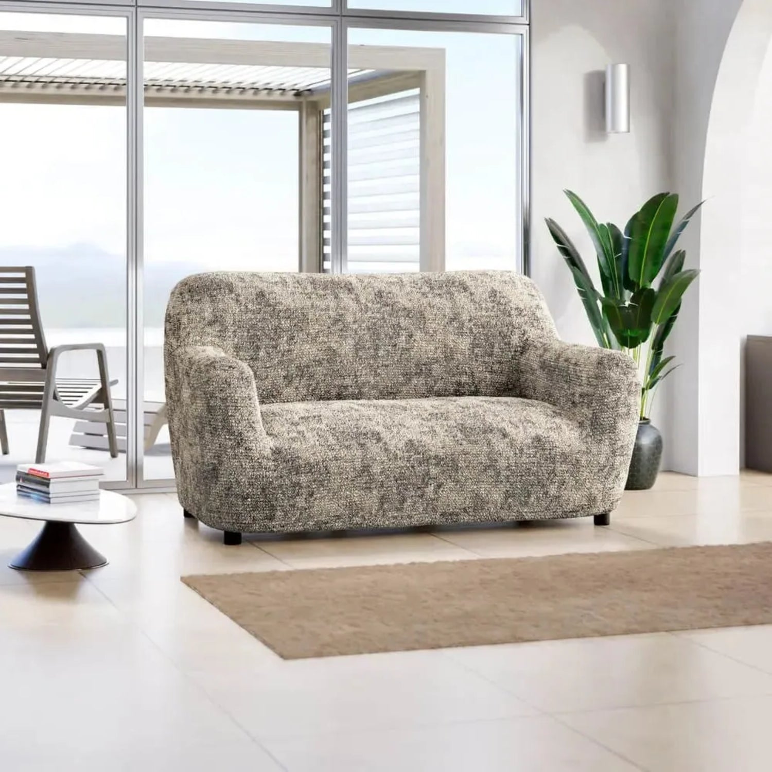 Marmo Greige Loveseat 2 Seater Slipcover, Microfibra Printed Collection
