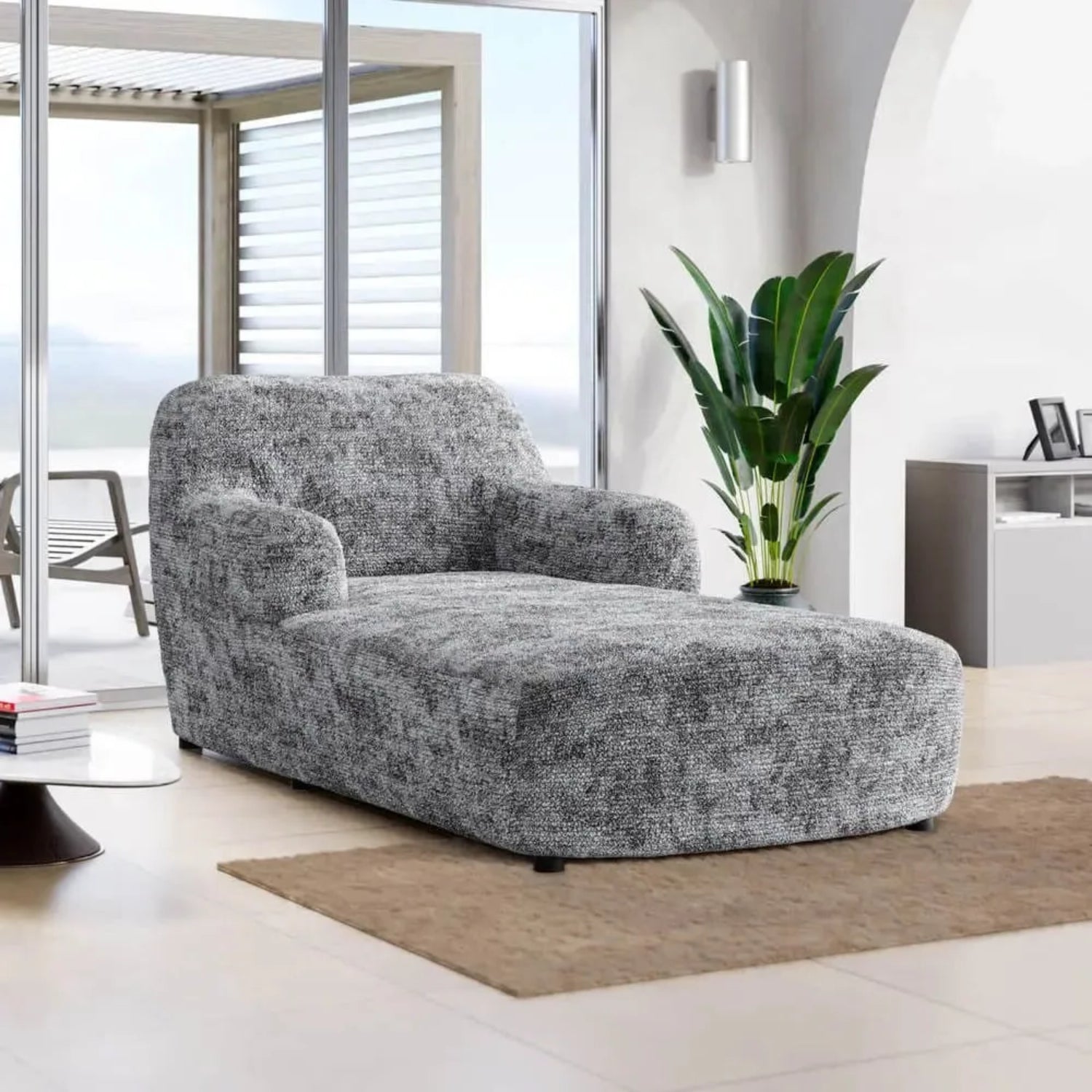 Marmo Grey Chaise Lounge Slipcover, Microfibra Printed Collection