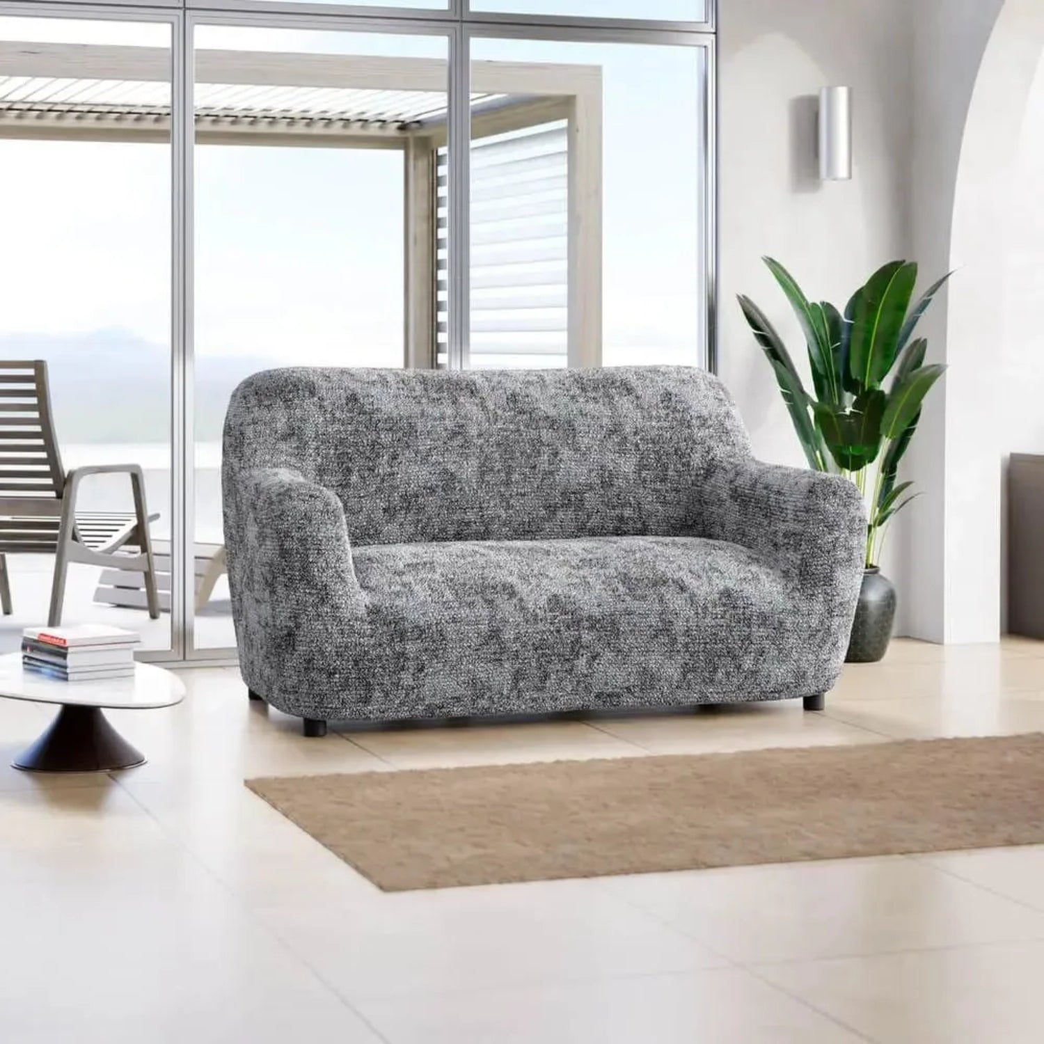 Marmo Grey Loveseat 2 Seater Slipcover, Microfibra Printed Collection