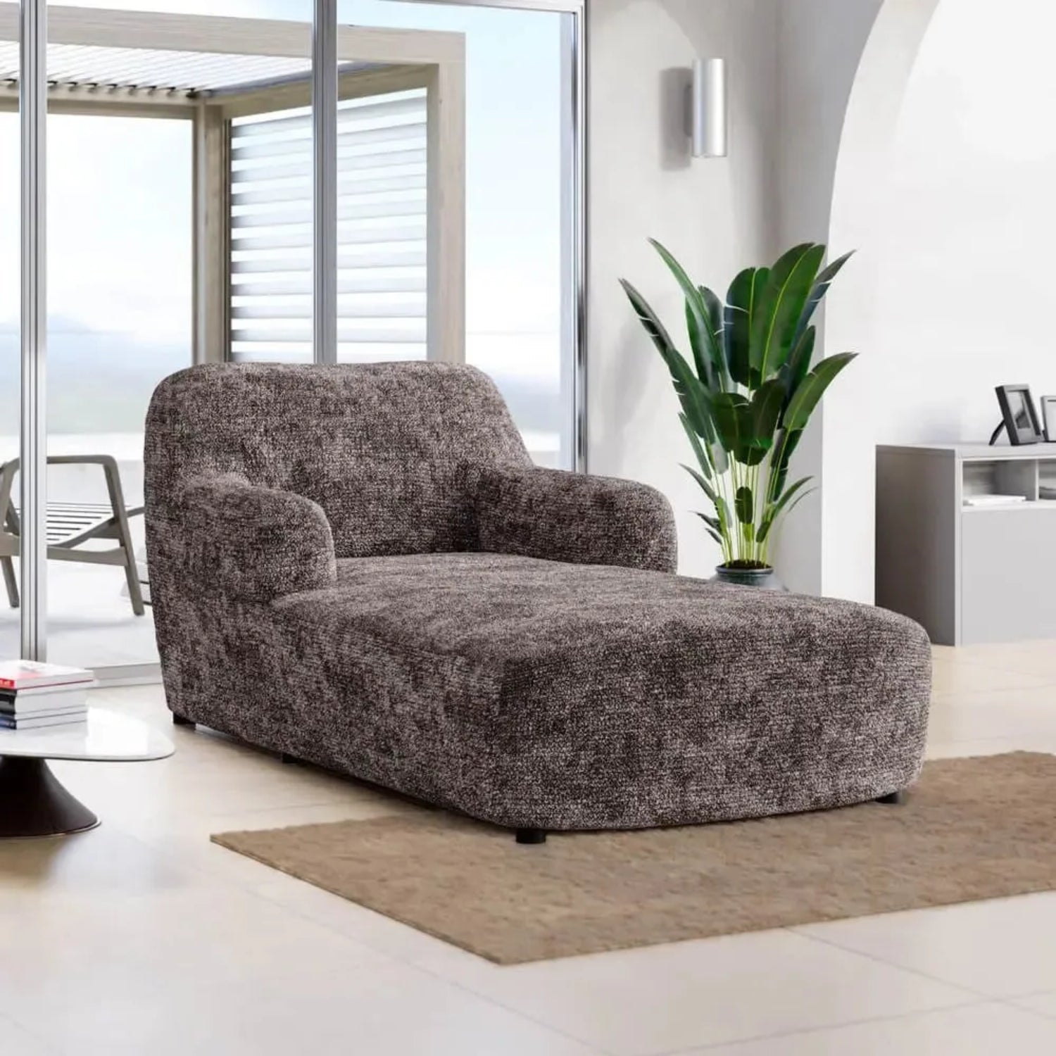 Marmo Brown Chaise Lounge Slipcover, Microfibra Printed Collection