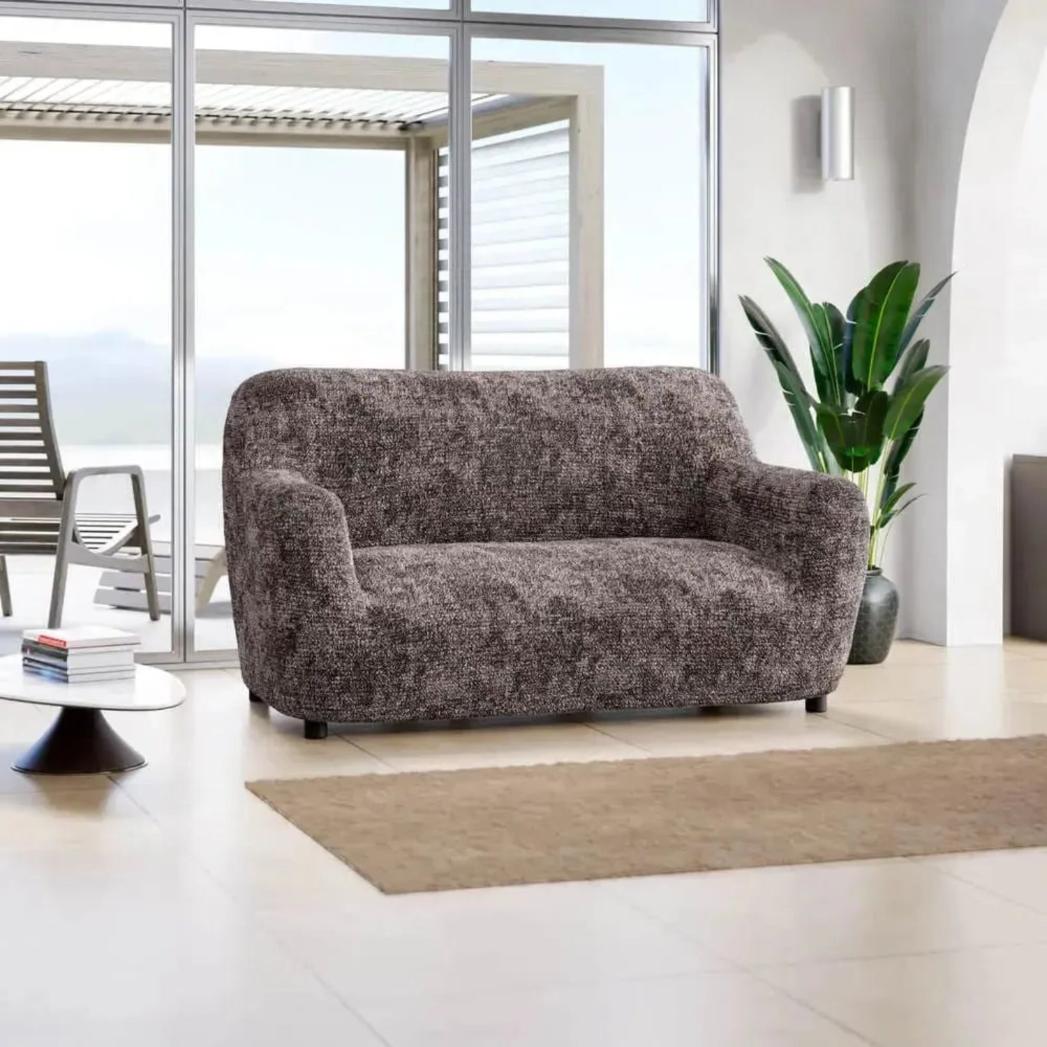 Marmo Brown Loveseat 2 Seater Slipcover, Microfibra Printed Collection