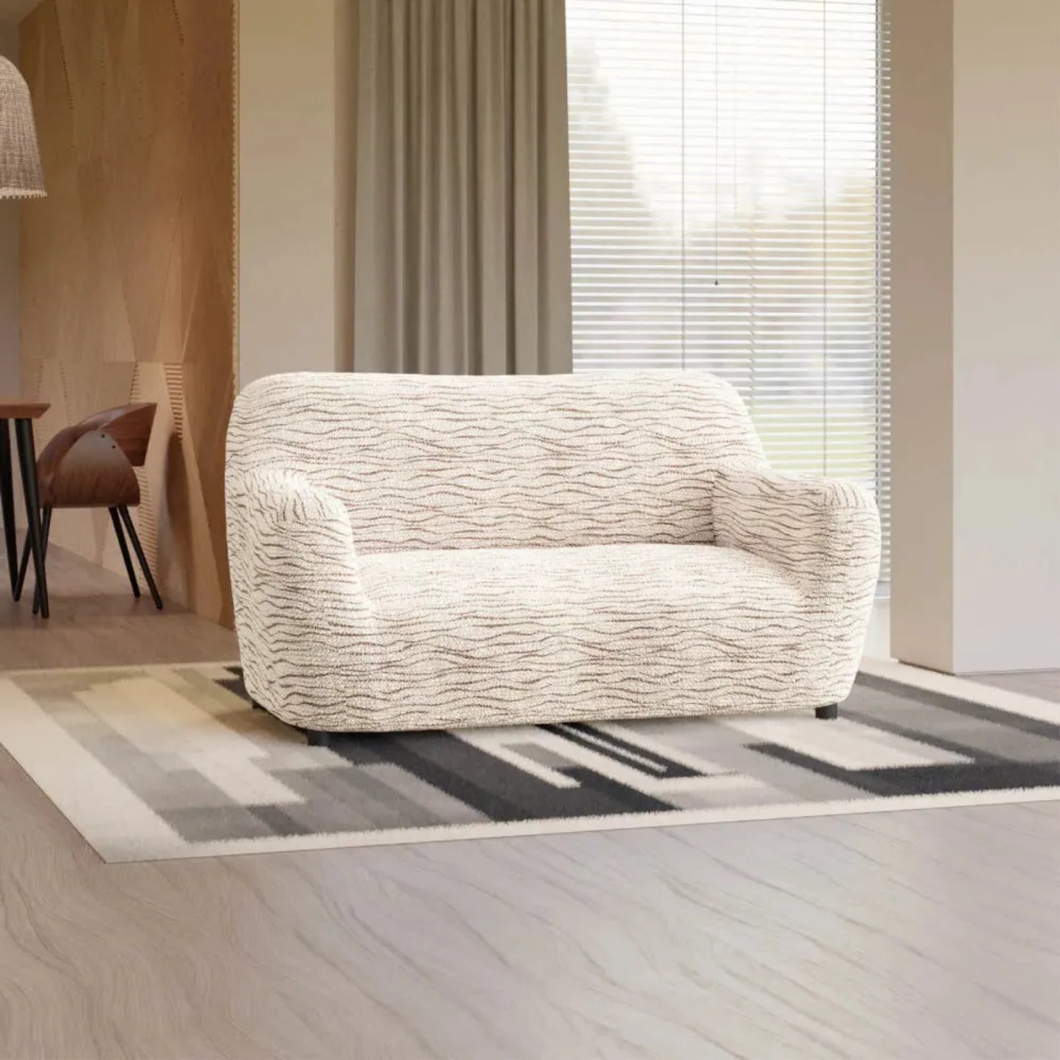 Wavy Vanilla Loveseat 2 Seater Slipcover, Microfibra Printed Collection