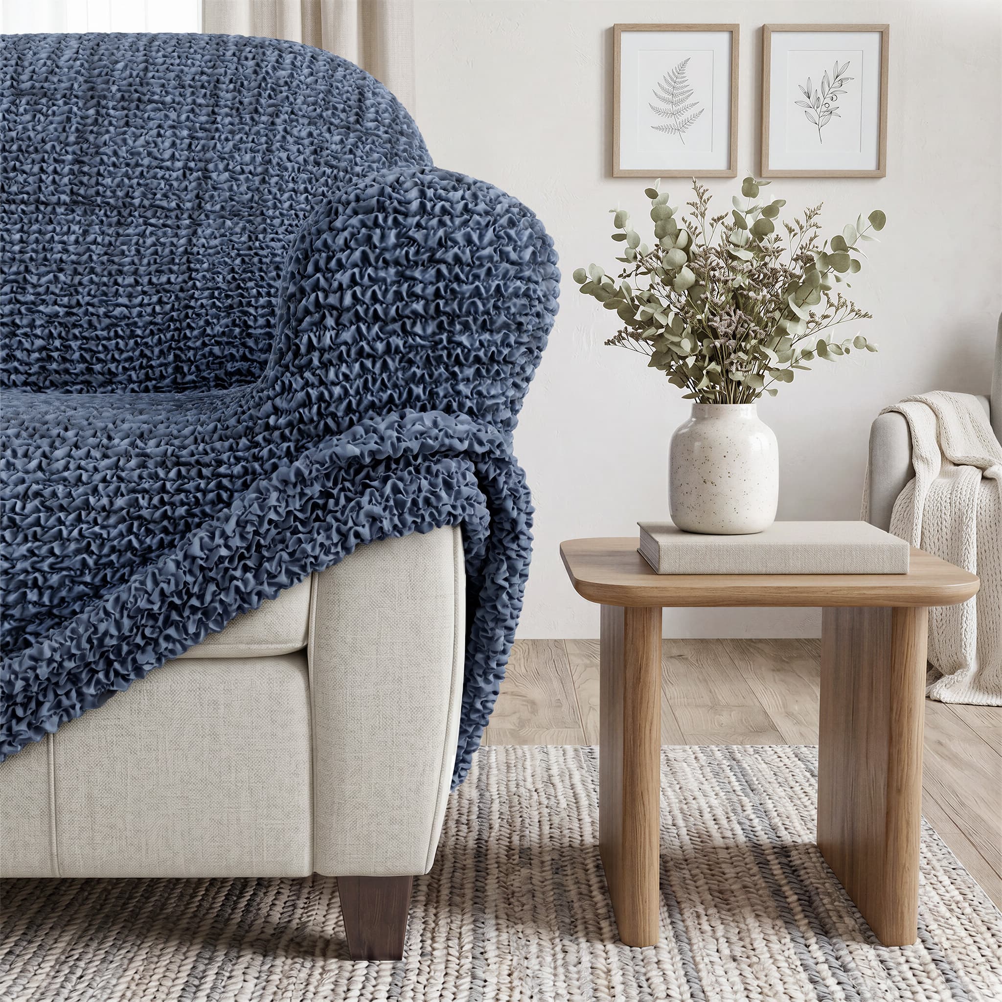 Sofa 3 Seater Slipcover, Printed Collection – Vittoria Blue, product view | Vittoria Blue