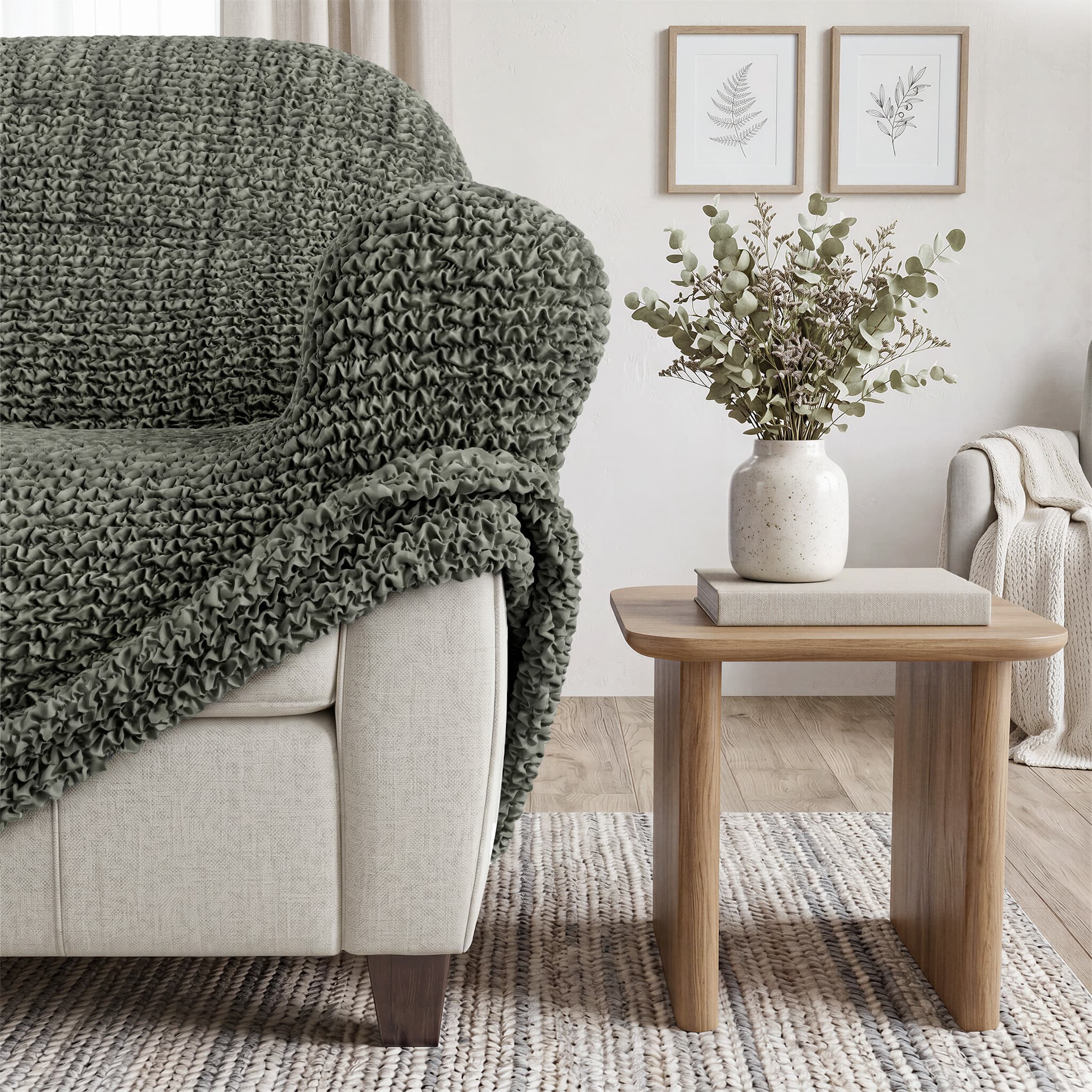 Sofa 3 Seater Slipcover, Printed Collection – Mossy Grey, product view | Mossy Grey