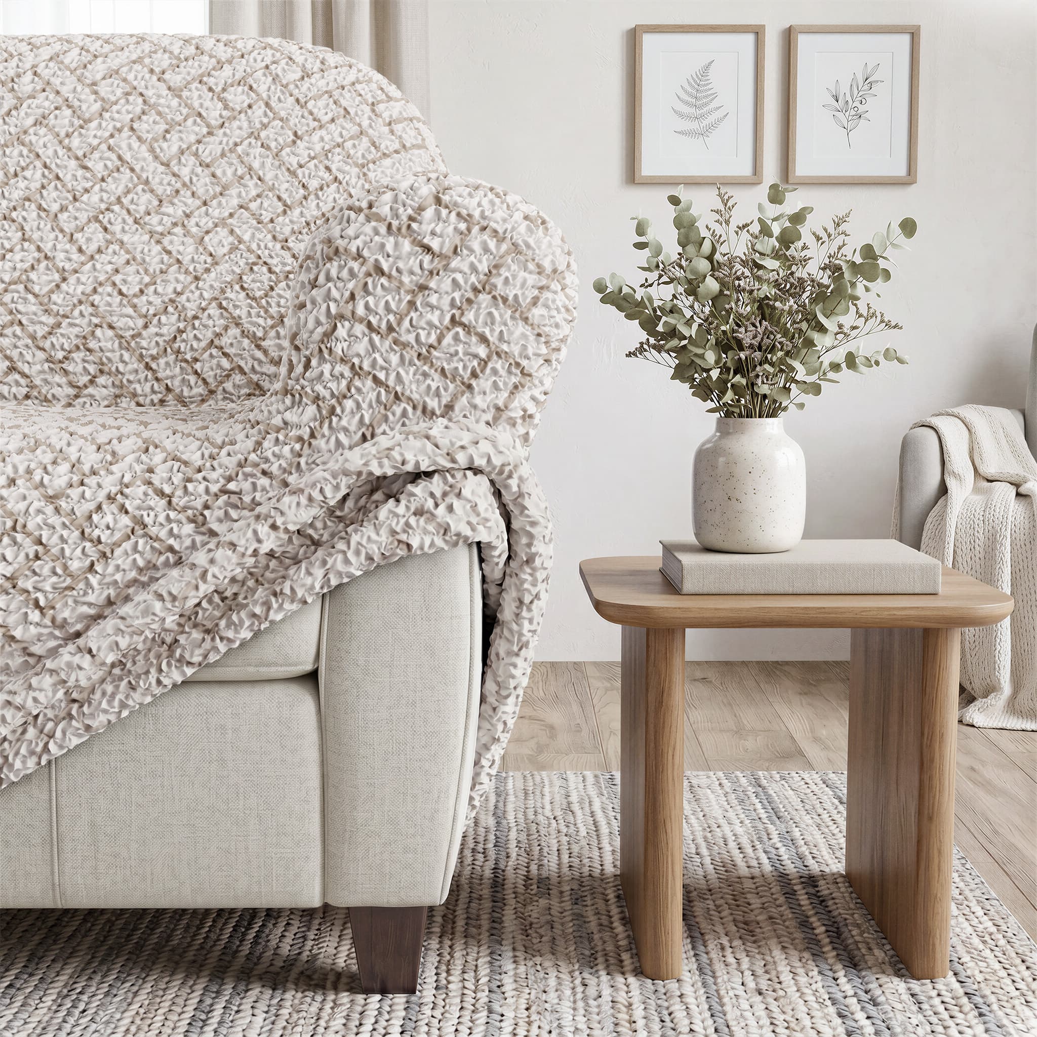 Sofa 3 Seater Slipcover, Printed Collection – Venezia Cream, product view | Venezia Cream