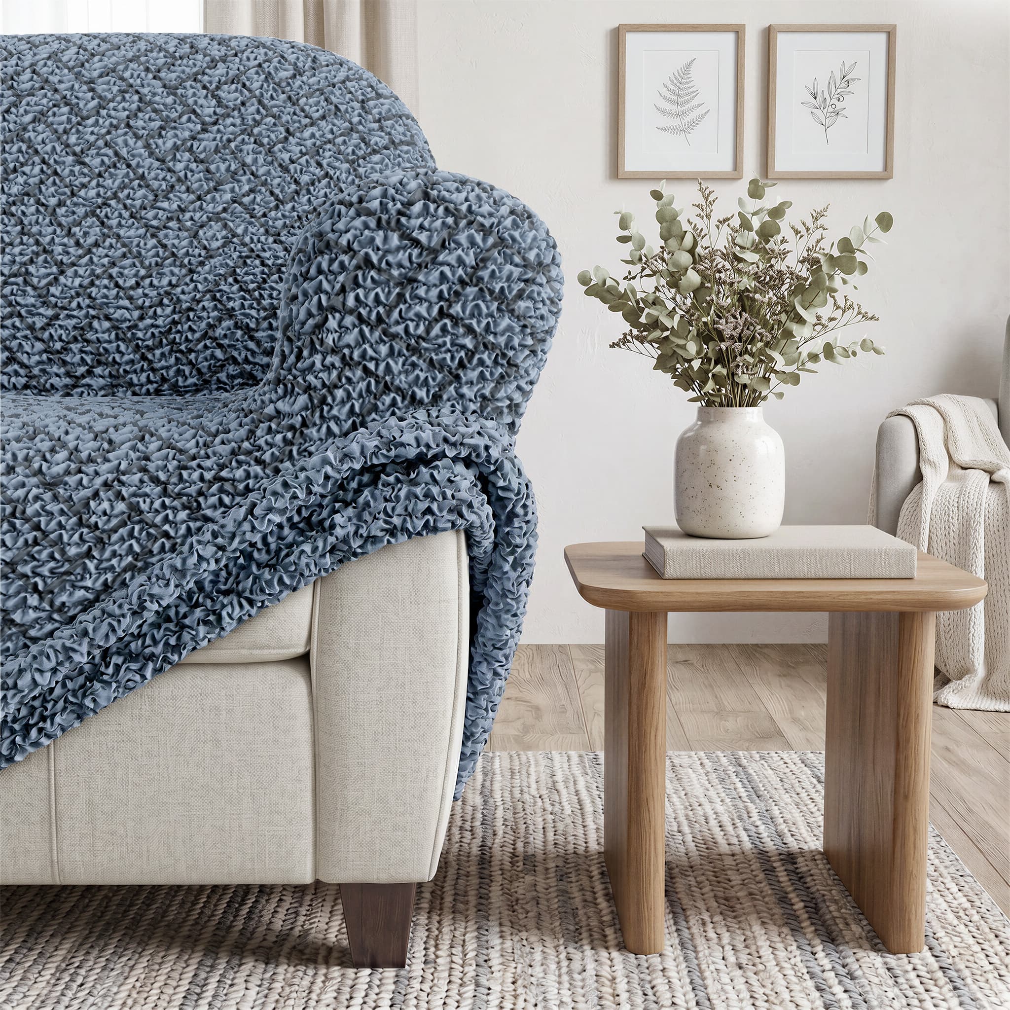 Sofa 4 Seater Slipcover, Printed Collection – Venezia Blue, product view | Venezia Blue