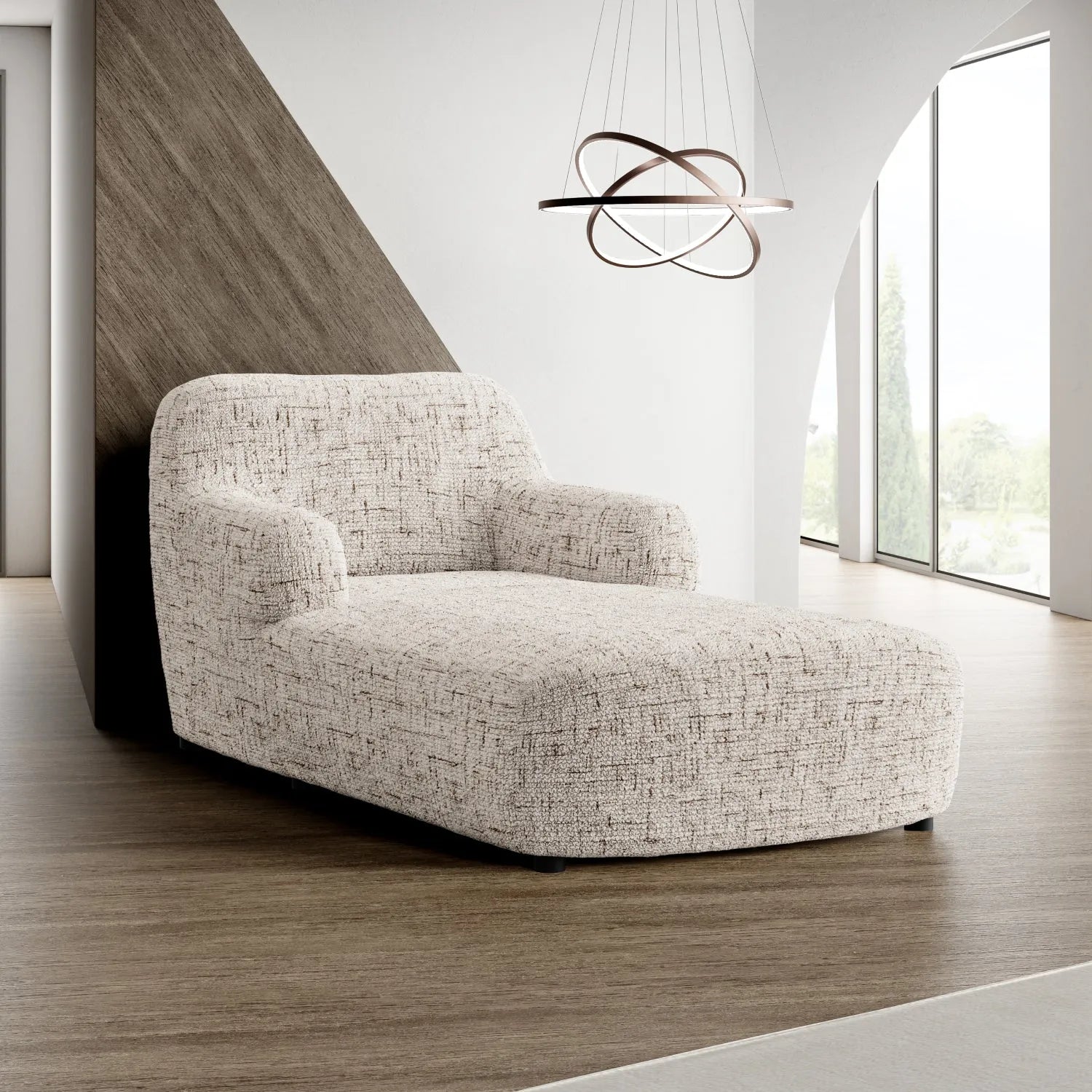 Vittoria Beige Chaise Lounge Slipcover, Microfibra Printed Collection