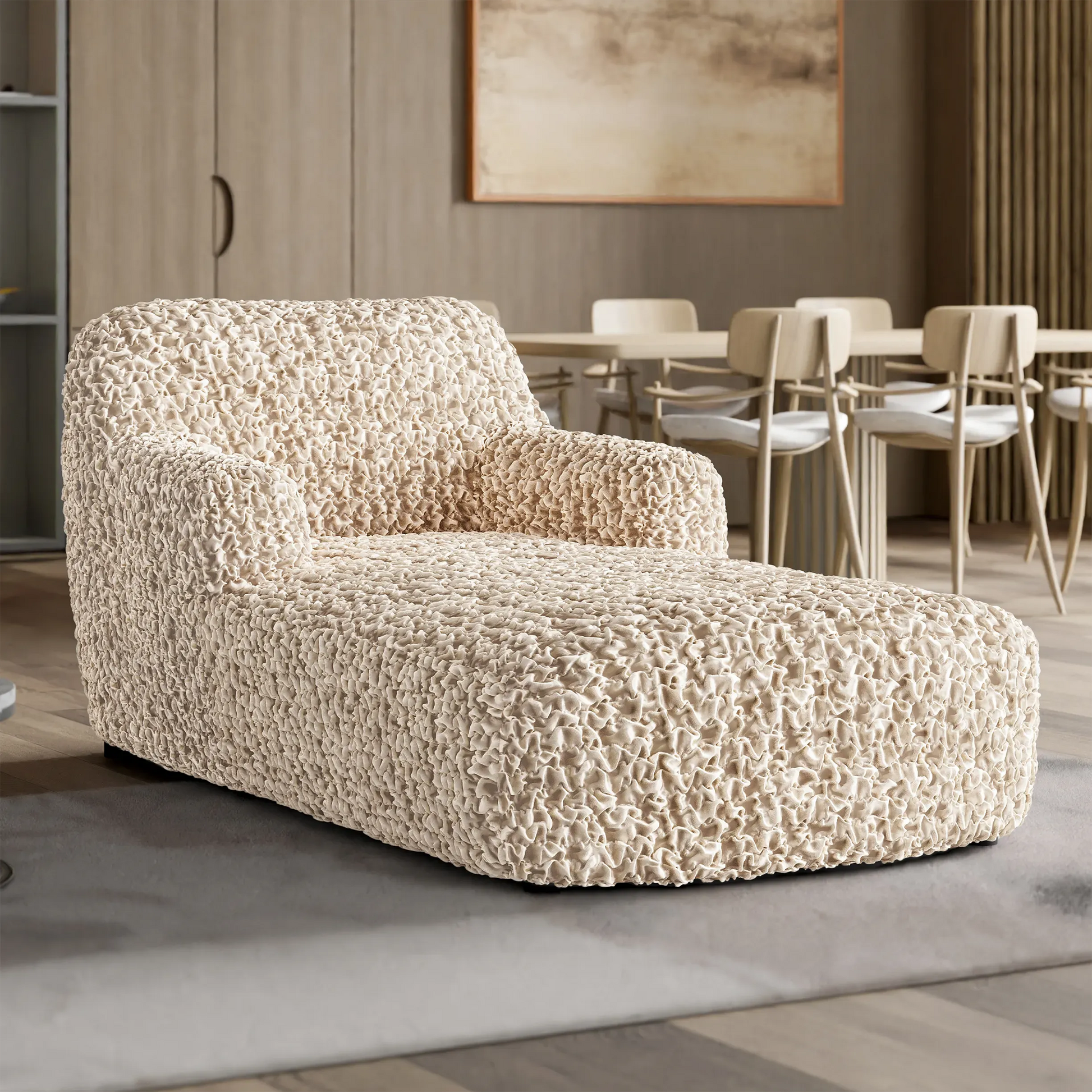 Champagne Chaise Lounge Slipcover, Fuco Velvet Collection