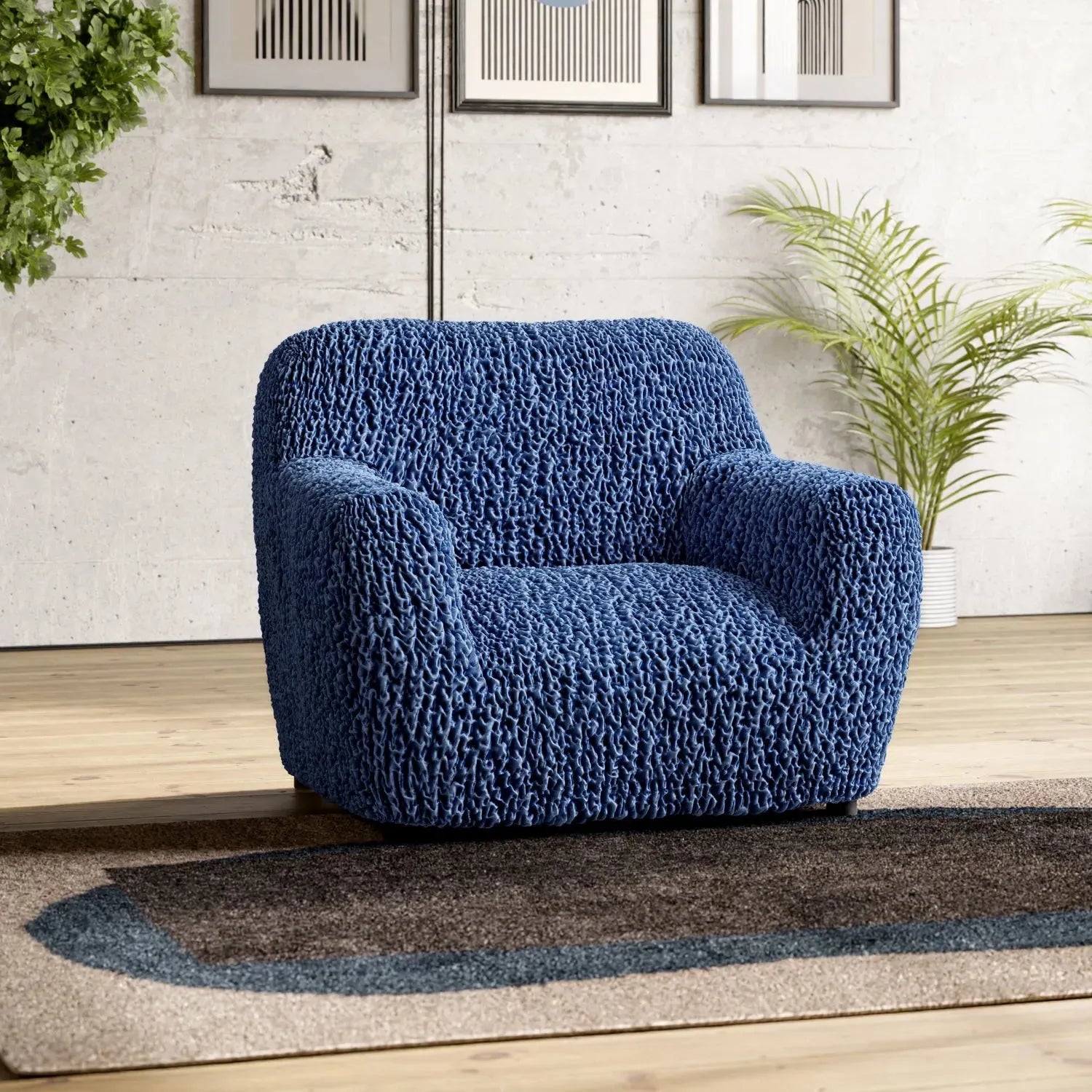 Navy Blue Armchair Slipcover, Goffrato Velvet Collection