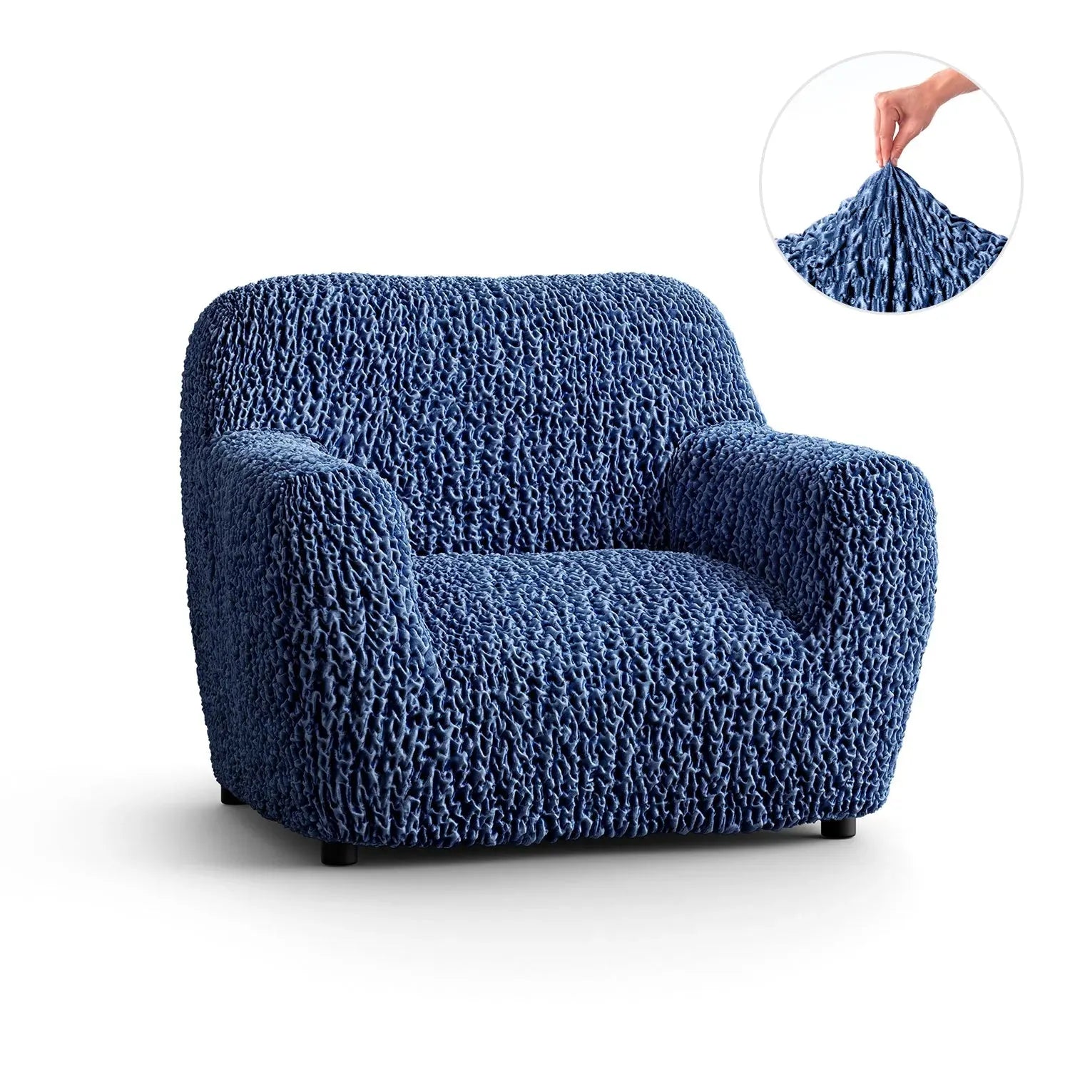 Navy Blue Armchair Slipcover, Goffrato Velvet Collection