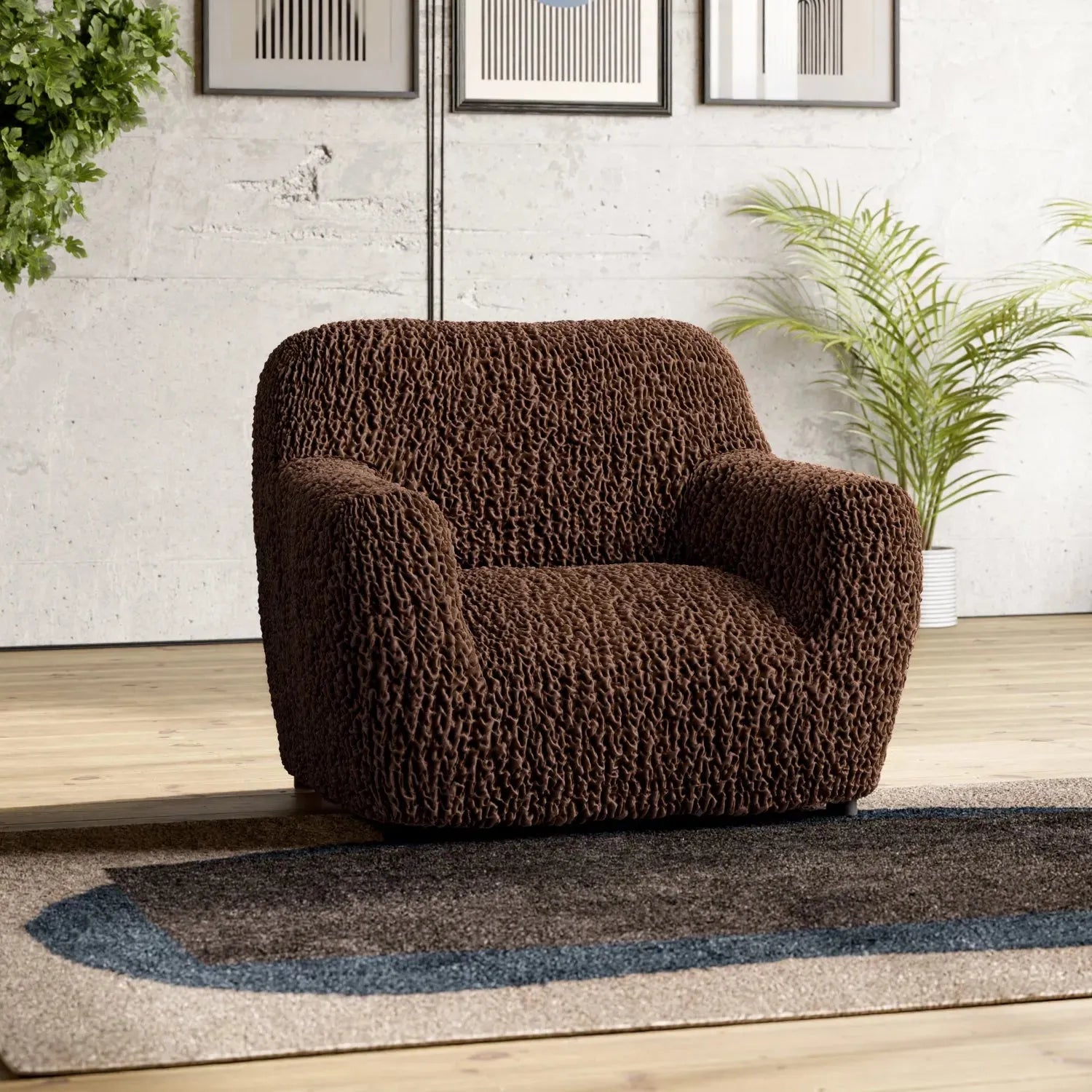 Brown Armchair Slipcover, Goffrato Velvet Collection