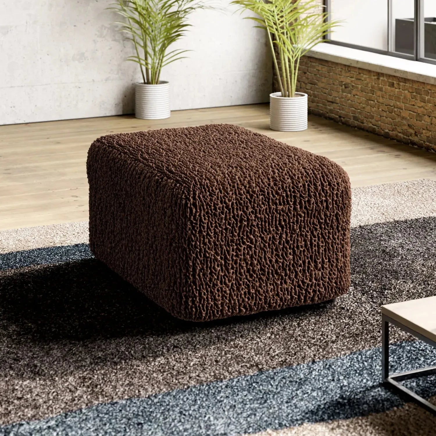 Brown Ottoman Slipcover (Medium), Goffrato Velvet Collection