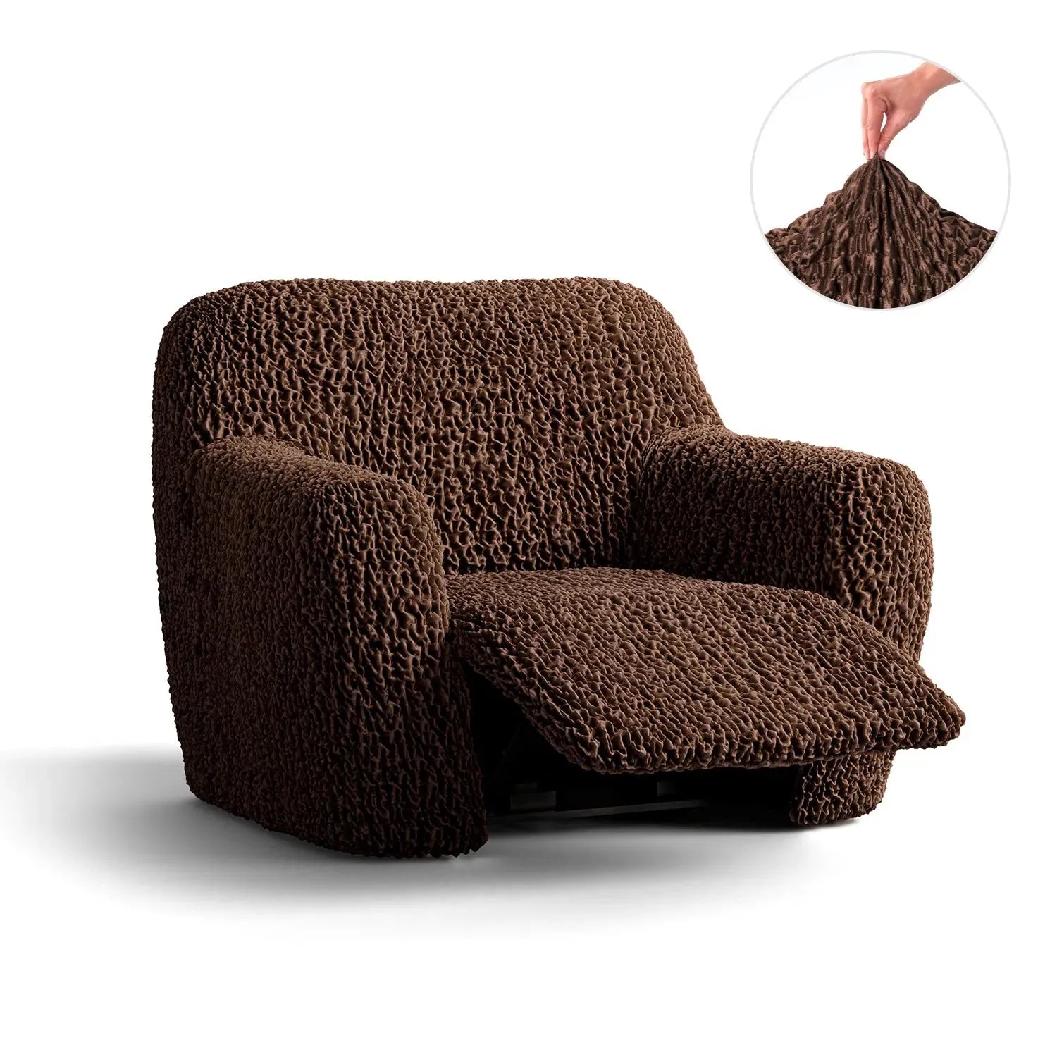 Brown Reclining Armchair Slipcover, Goffrato Velvet Collection