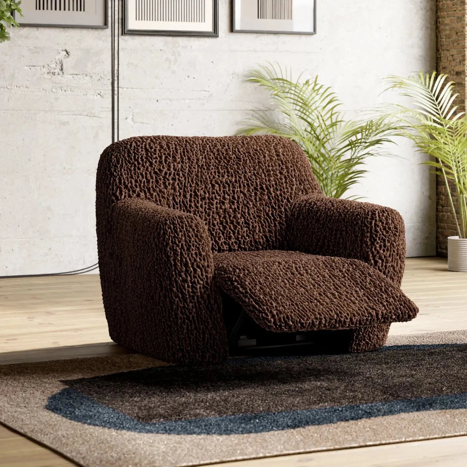 Brown Reclining Armchair Slipcover, Goffrato Velvet Collection