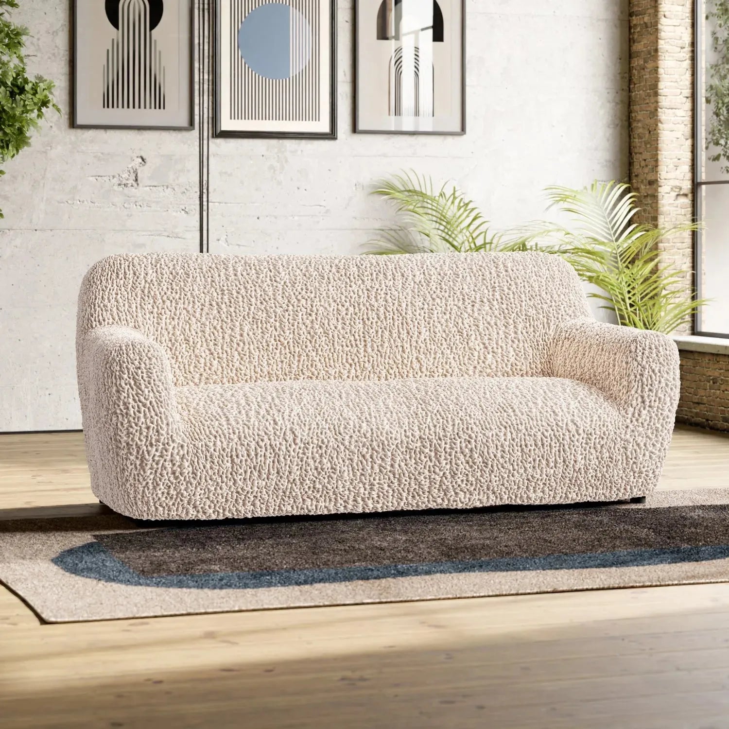 Champagne Sofa 3 Seater Slipcover, Goffrato Velvet Collection