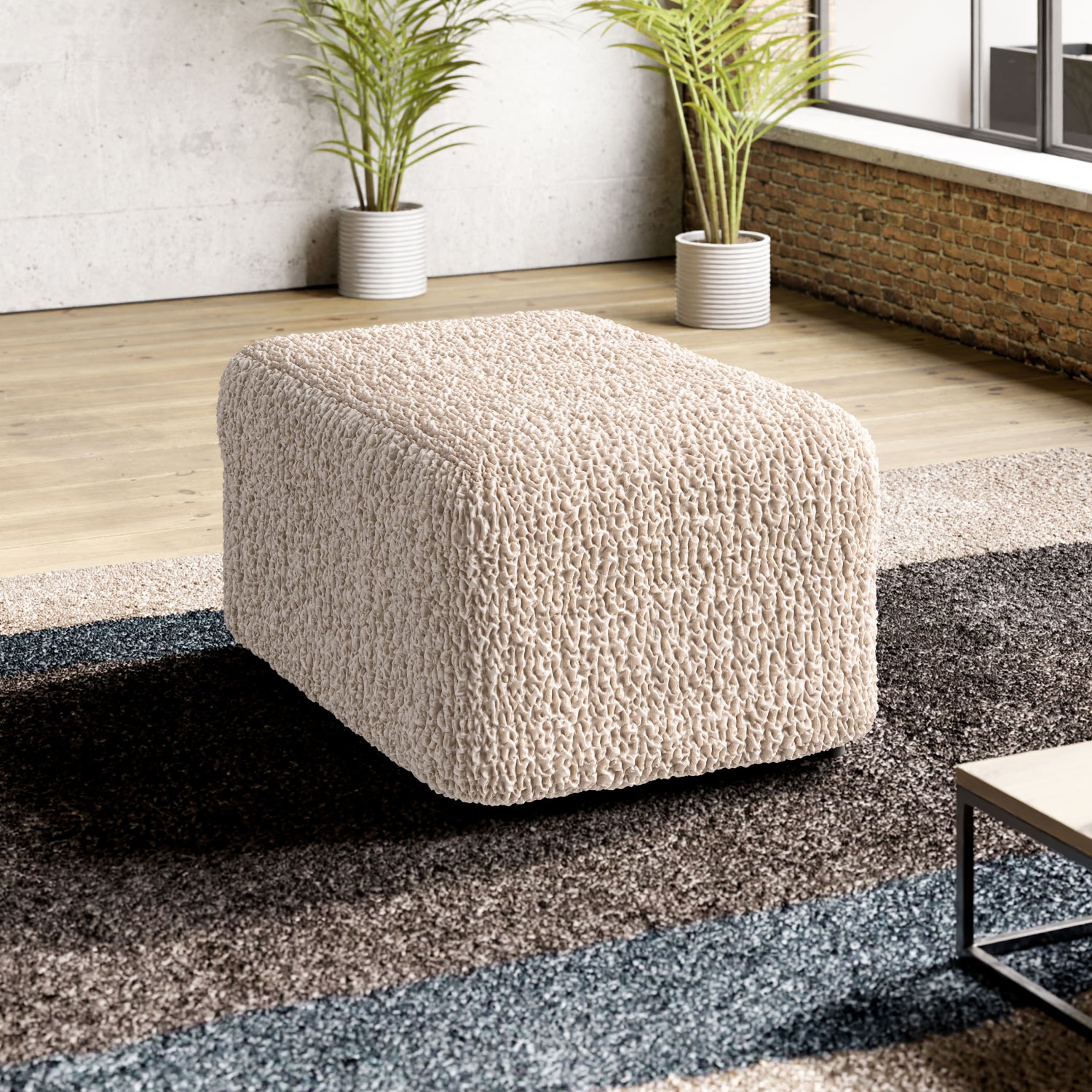 Champagne Ottoman Slipcover (Medium), Goffrato Velvet Collection