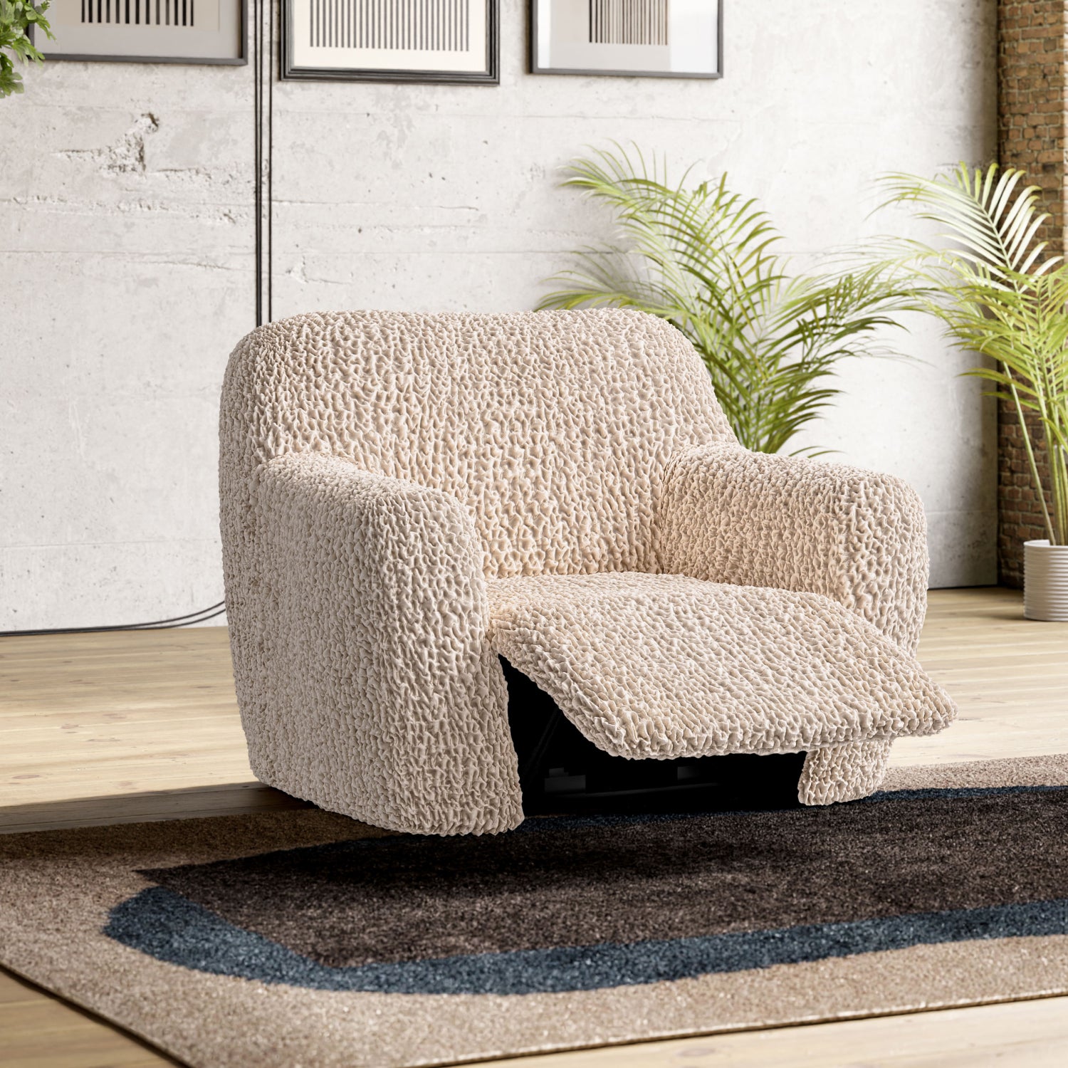 Champagne Reclining Armchair Slipcover, Goffrato Velvet Collection