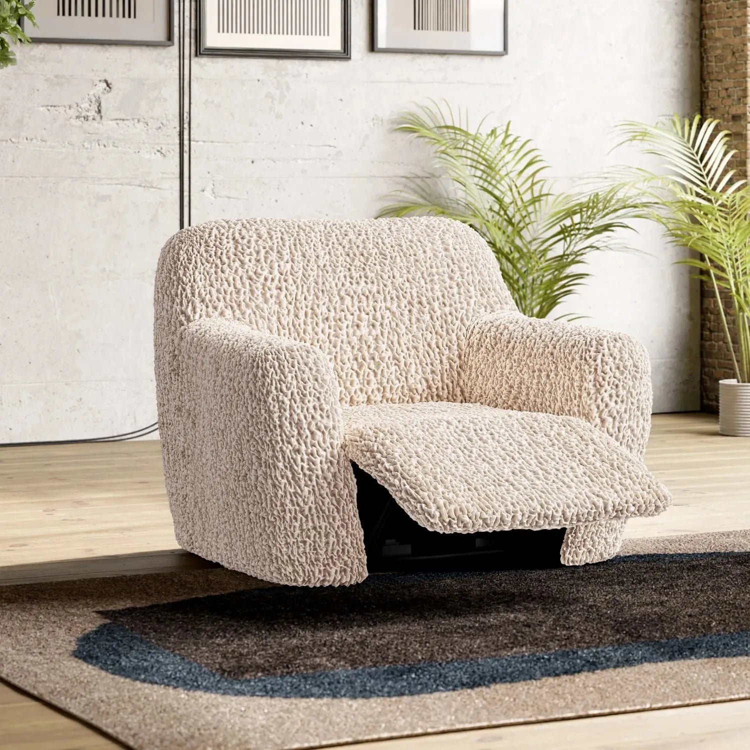 Champagne Reclining Armchair Slipcover, Goffrato Velvet Collection