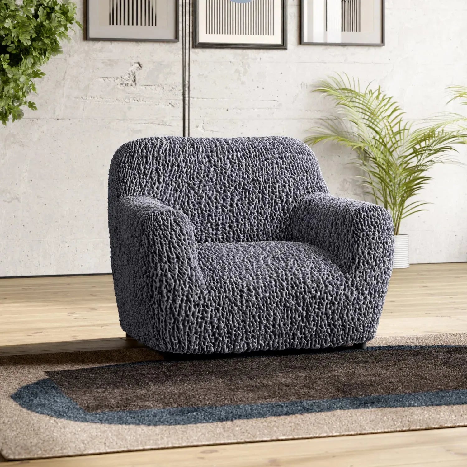 Grey Armchair Slipcover, Goffrato Velvet Collection