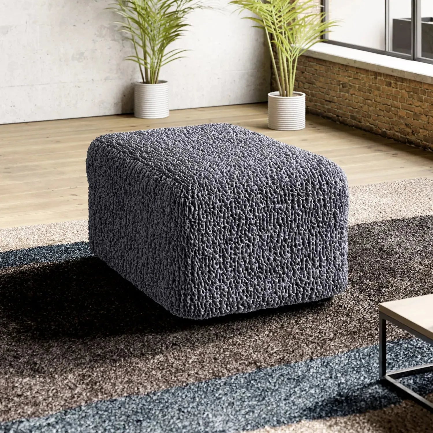 Grey Ottoman Slipcover (Medium), Goffrato Velvet Collection