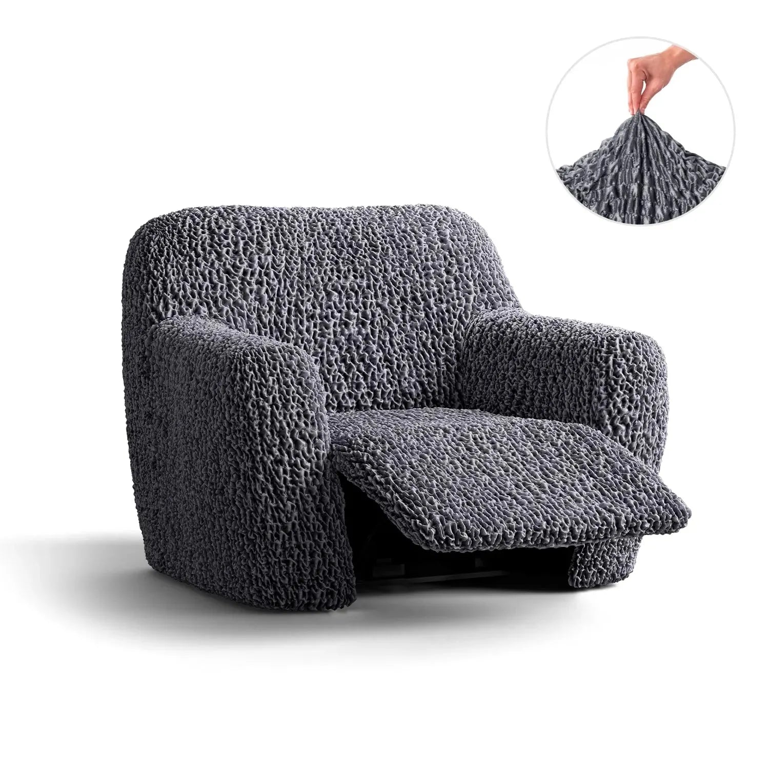 Grey Reclining Armchair Slipcover, Goffrato Velvet Collection