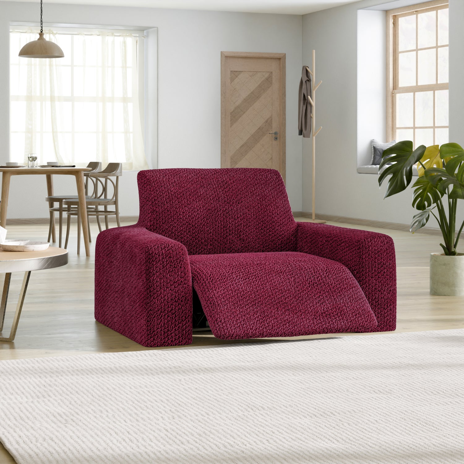 Burgundy Reclining Armchair Slipcover, Velvet Collection