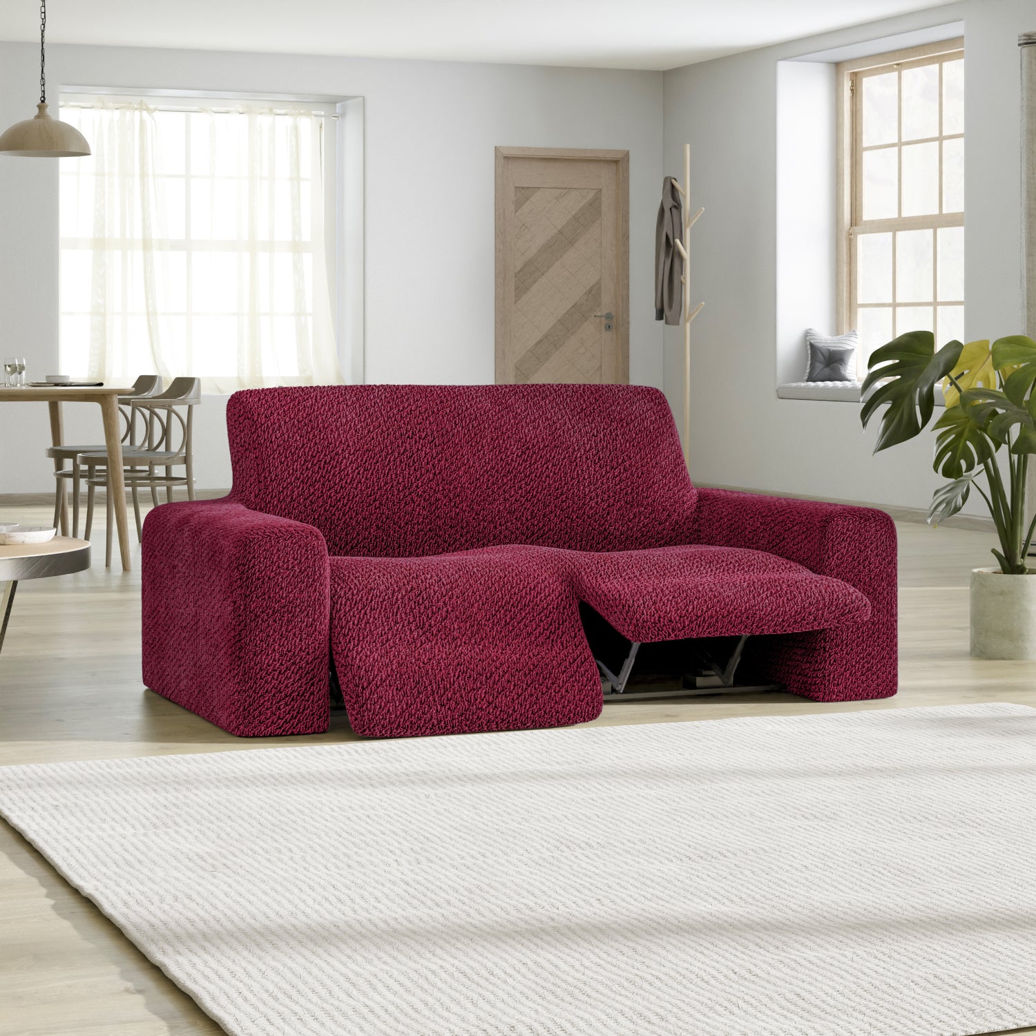 Burgundy 2 Seater Recliner Slipcover, Velvet Collection