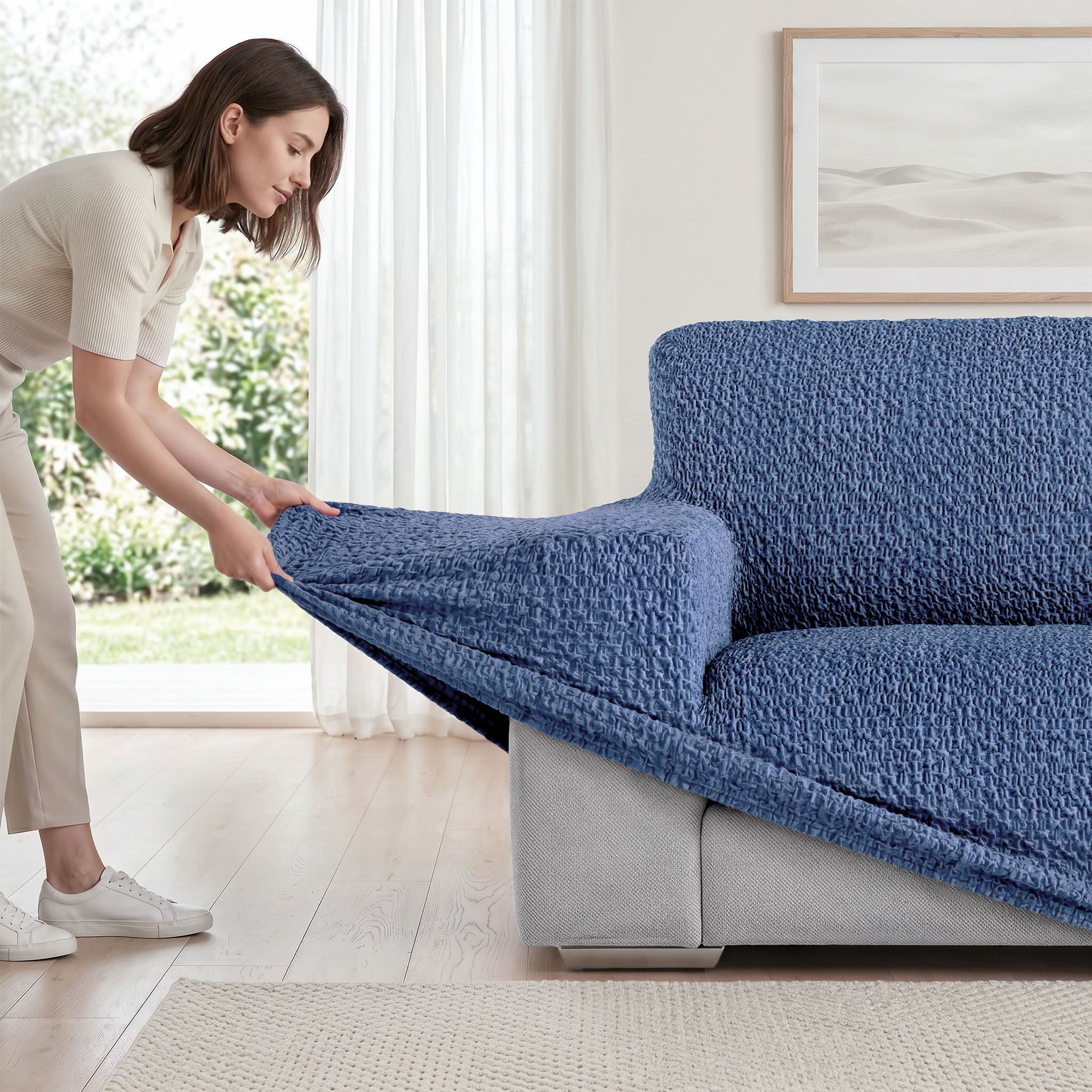 Loveseat 2 Seater Slipcover, Velvet Collection – Blue, color swatch | Blue