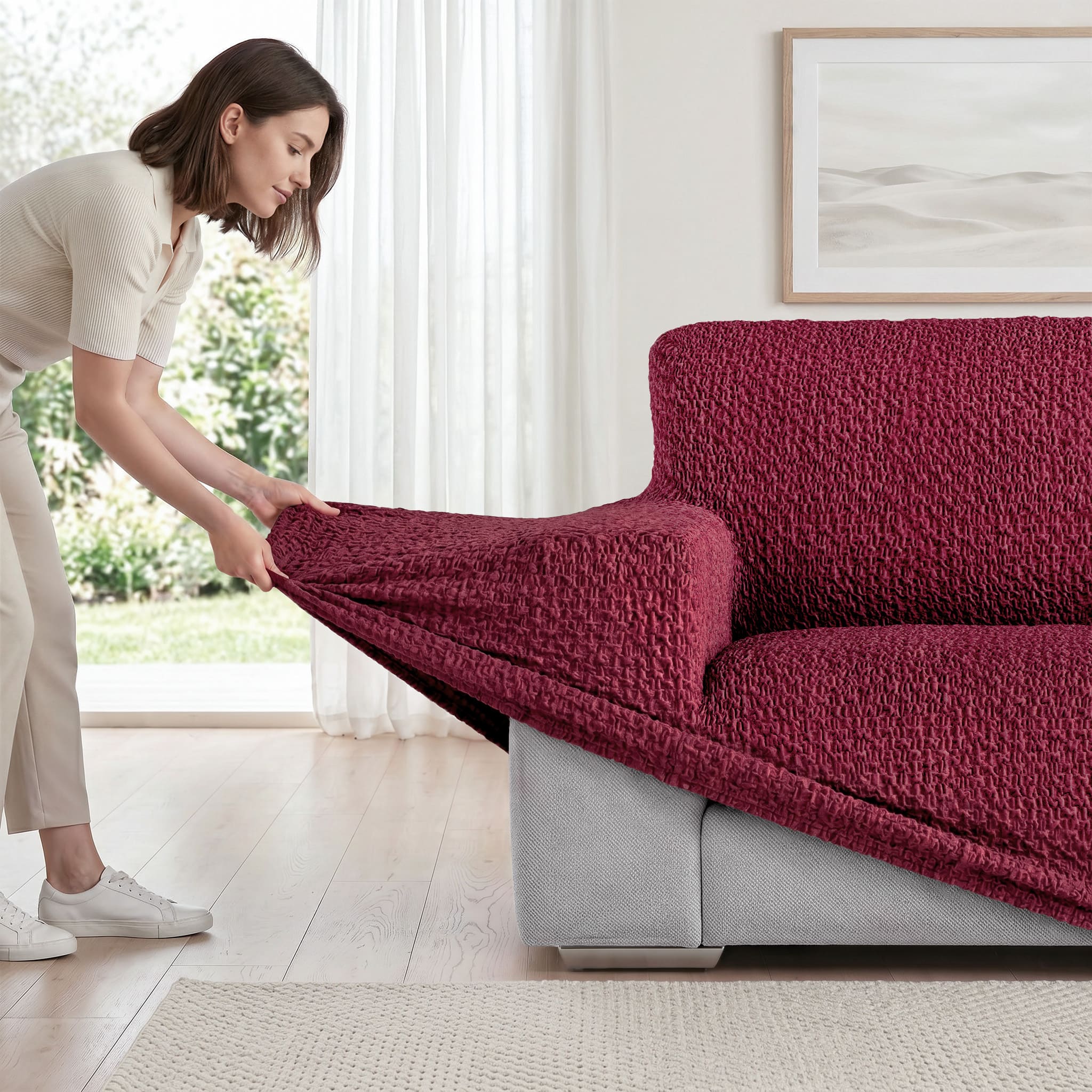 Loveseat 2 Seater Slipcover, Velvet Collection – Burgundy, color swatch | Burgundy