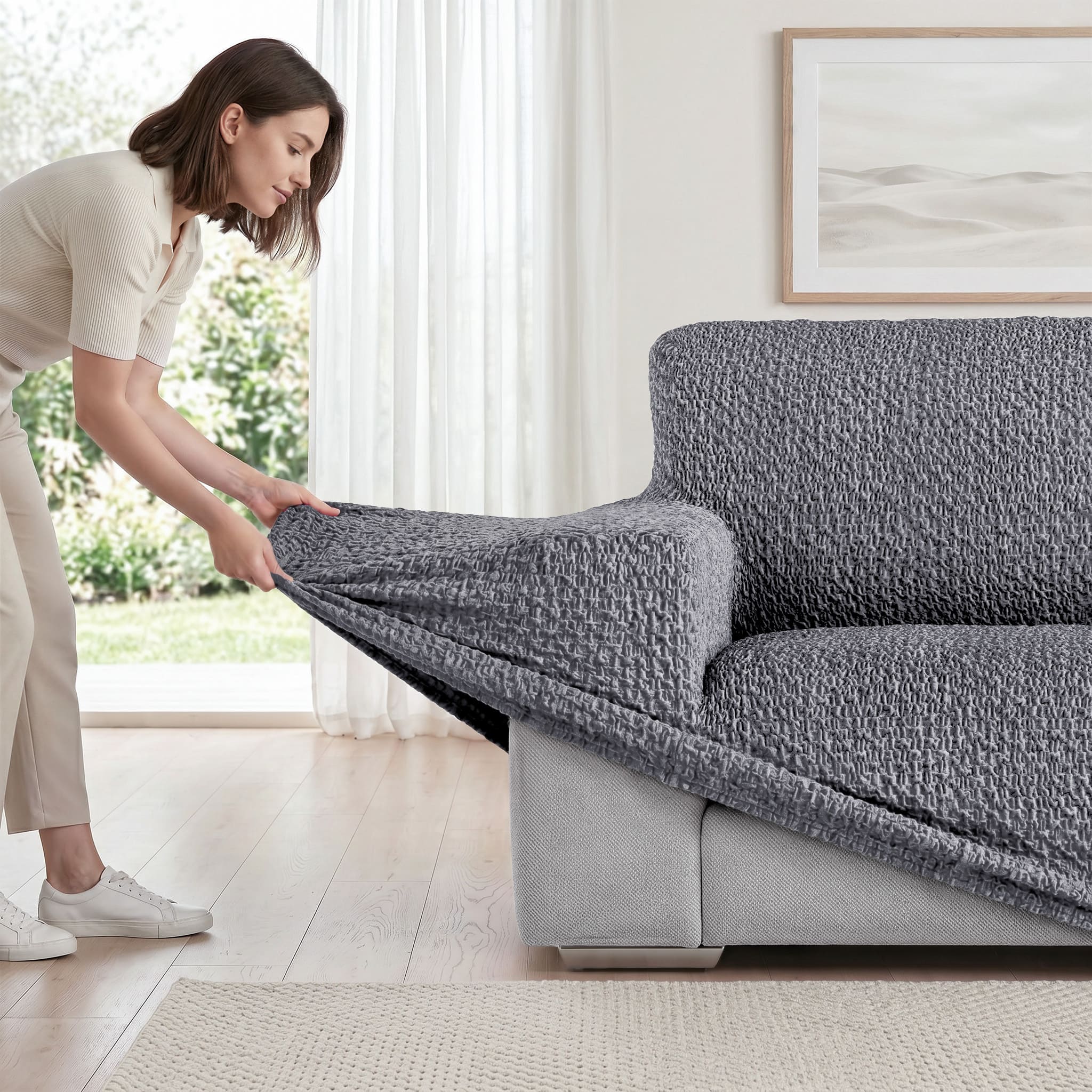 Loveseat 2 Seater Slipcover, Velvet Collection – Grey, color swatch | Grey