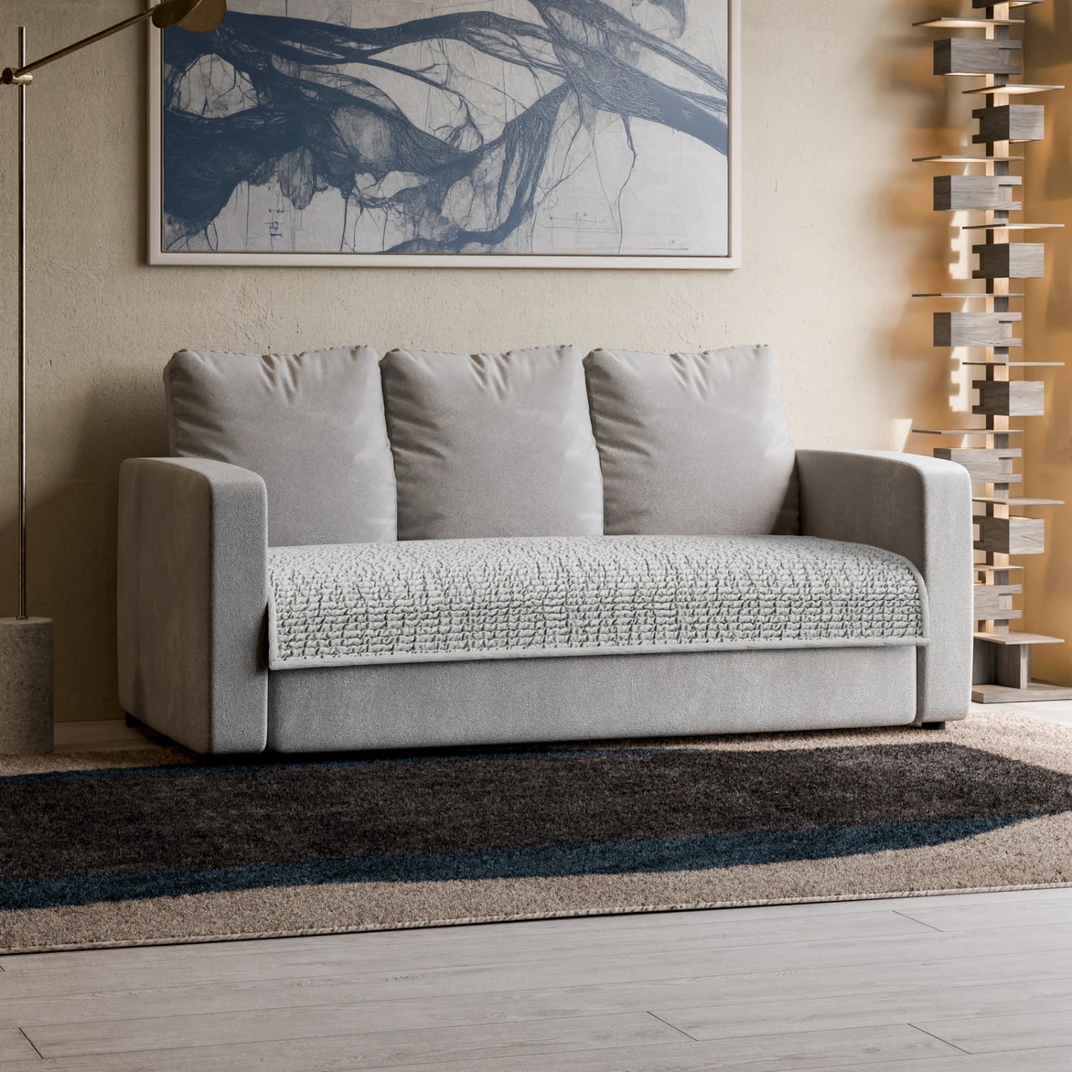 Light Grey Waterproof Blanket 3 Seater Sofa