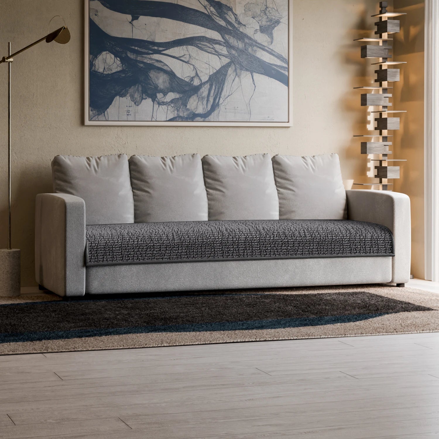 Dark Grey Waterproof Blanket 4 Seater Sofa